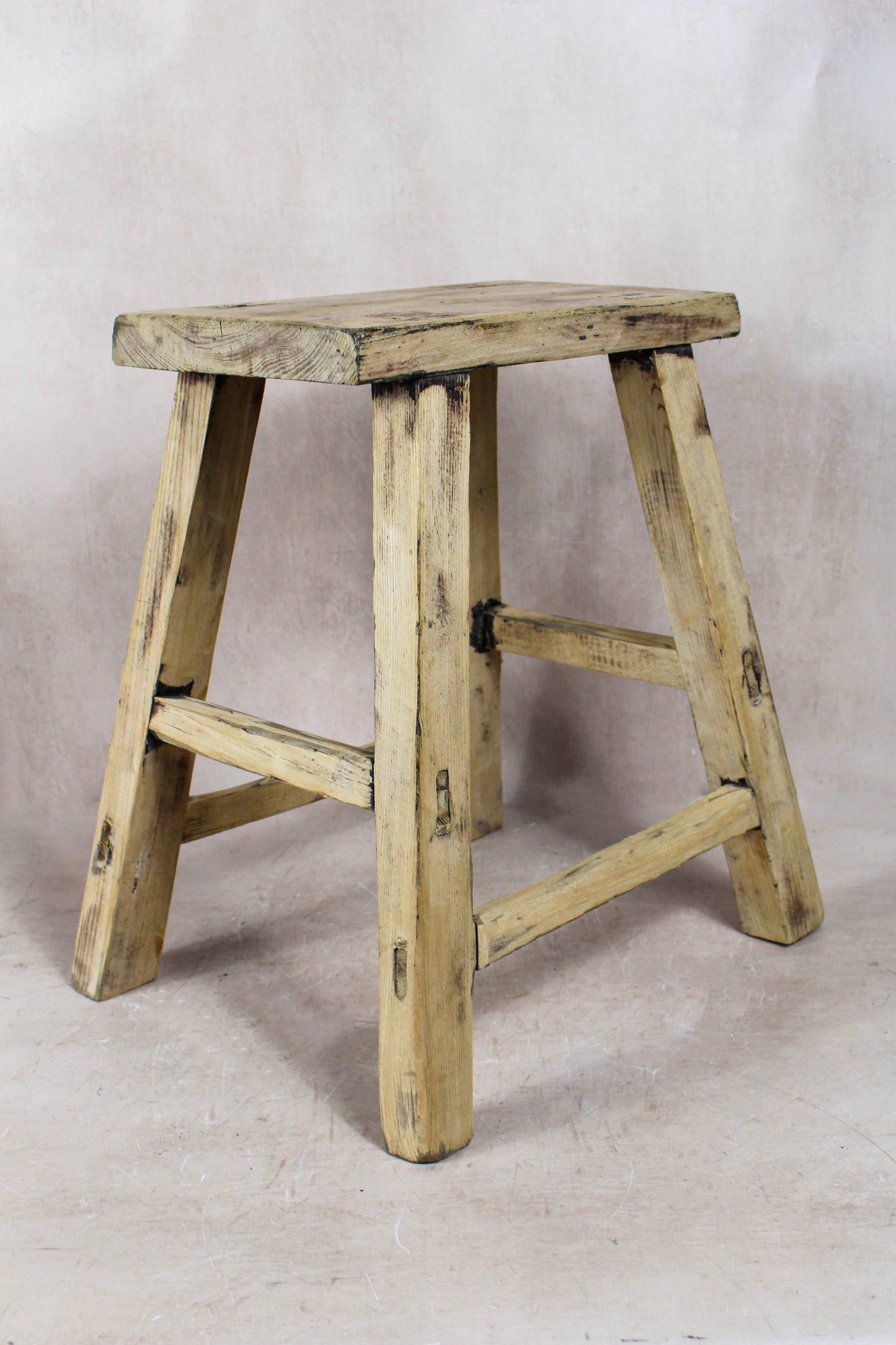 Vintage Rustic Elm Wood Stool - Medium - No 78