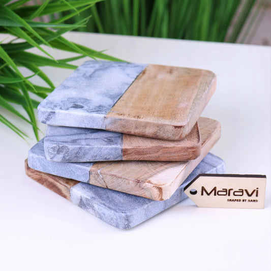 Salya Grey Marble and Wood Luxury Coasters
