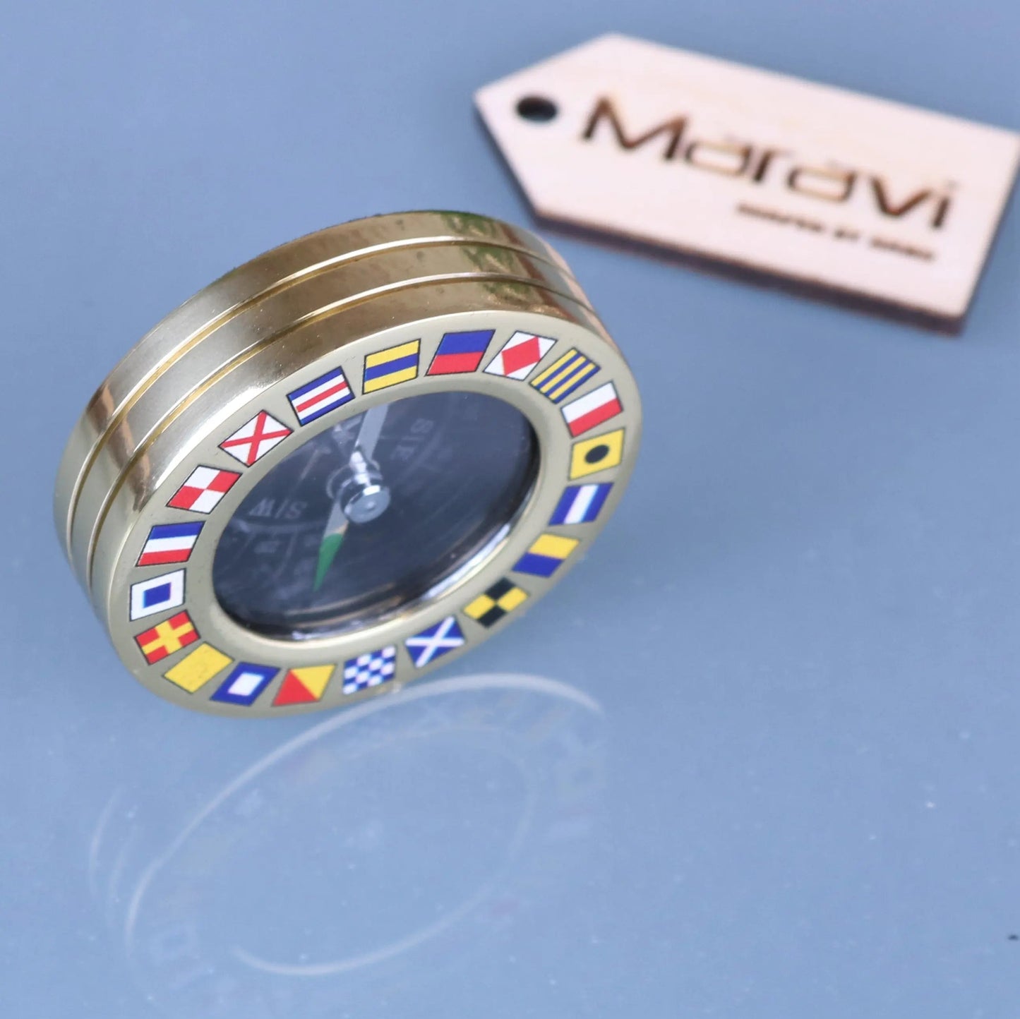 Brass Pocket Compass Paperweight Code Flags