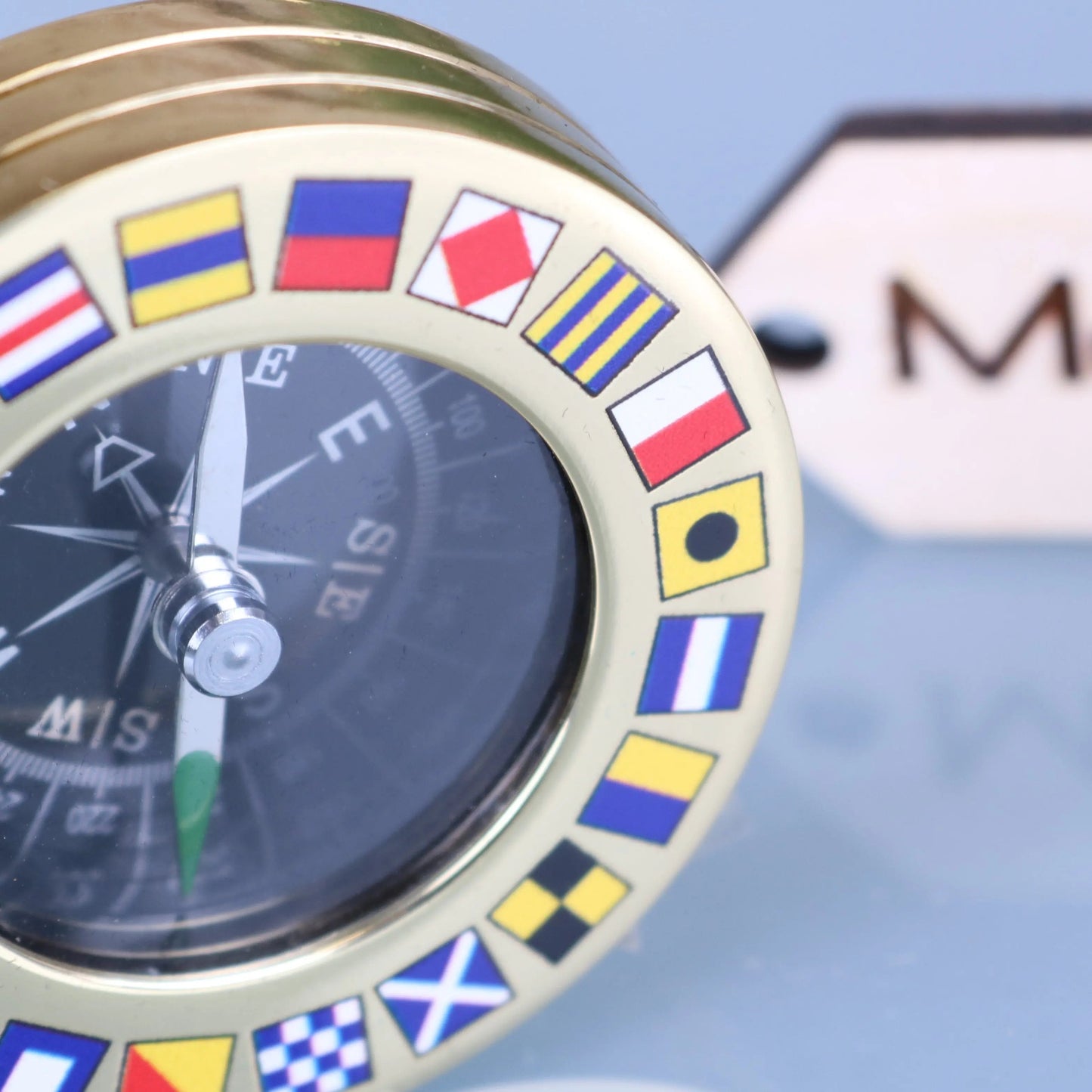 Brass Pocket Compass Paperweight Code Flags