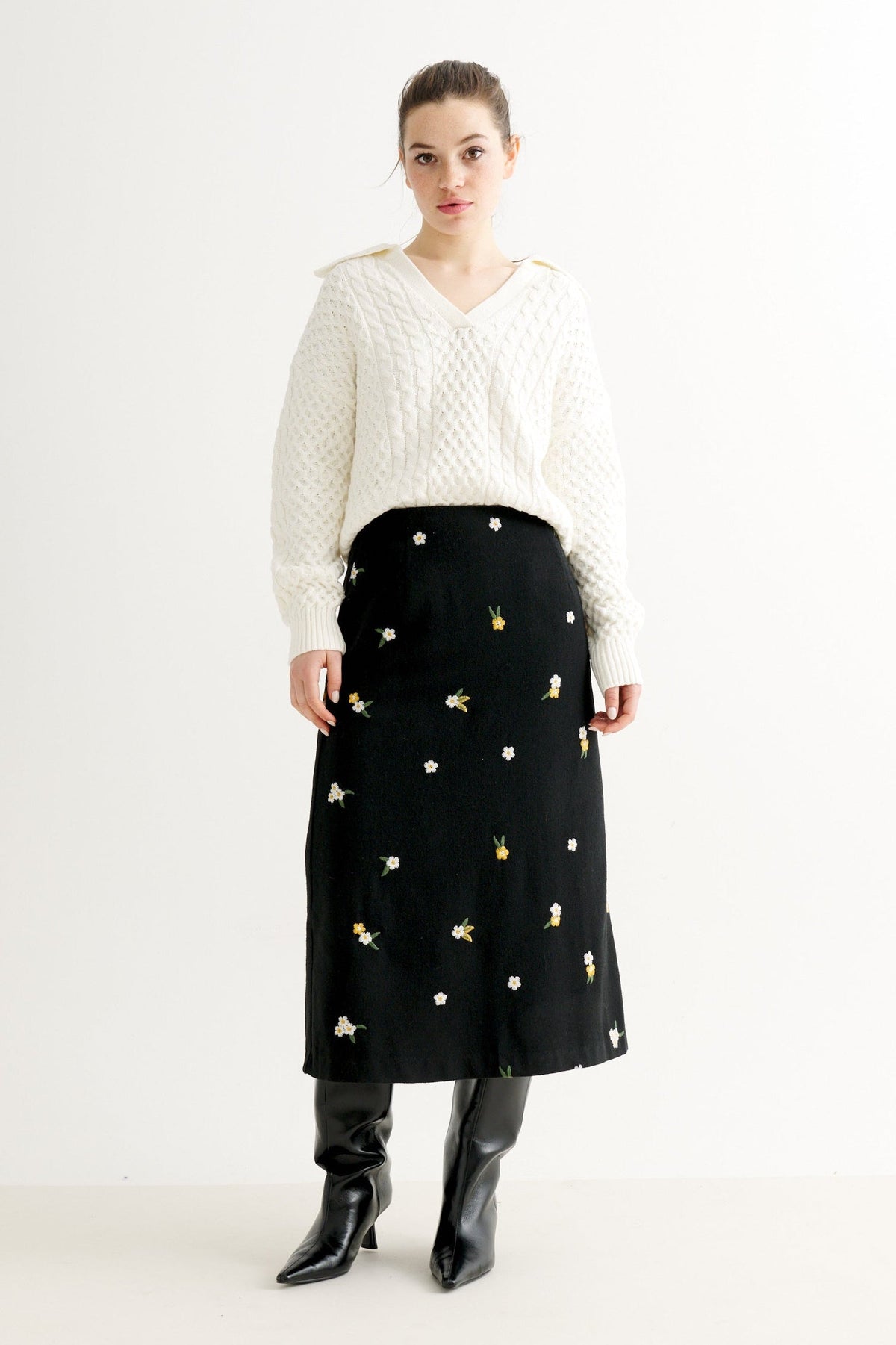 Jamie Cable Collar Jumper - Off White