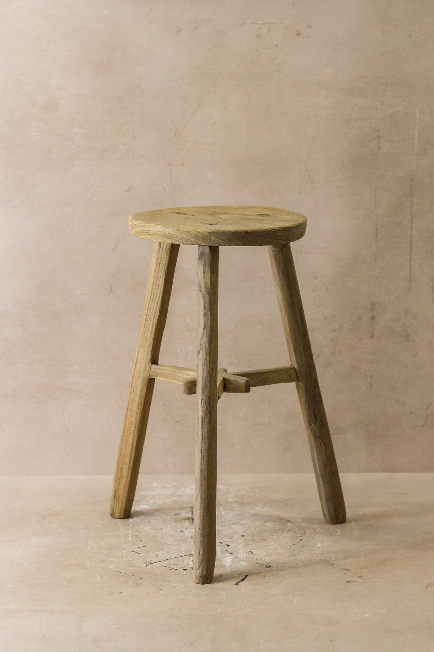 Vintage Rustic Elm Wood Stool - Round - No 41