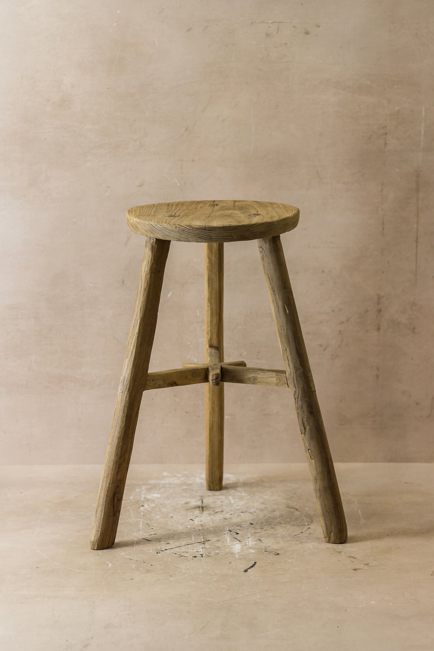 Vintage Rustic Elm Wood Stool - Round - No 41