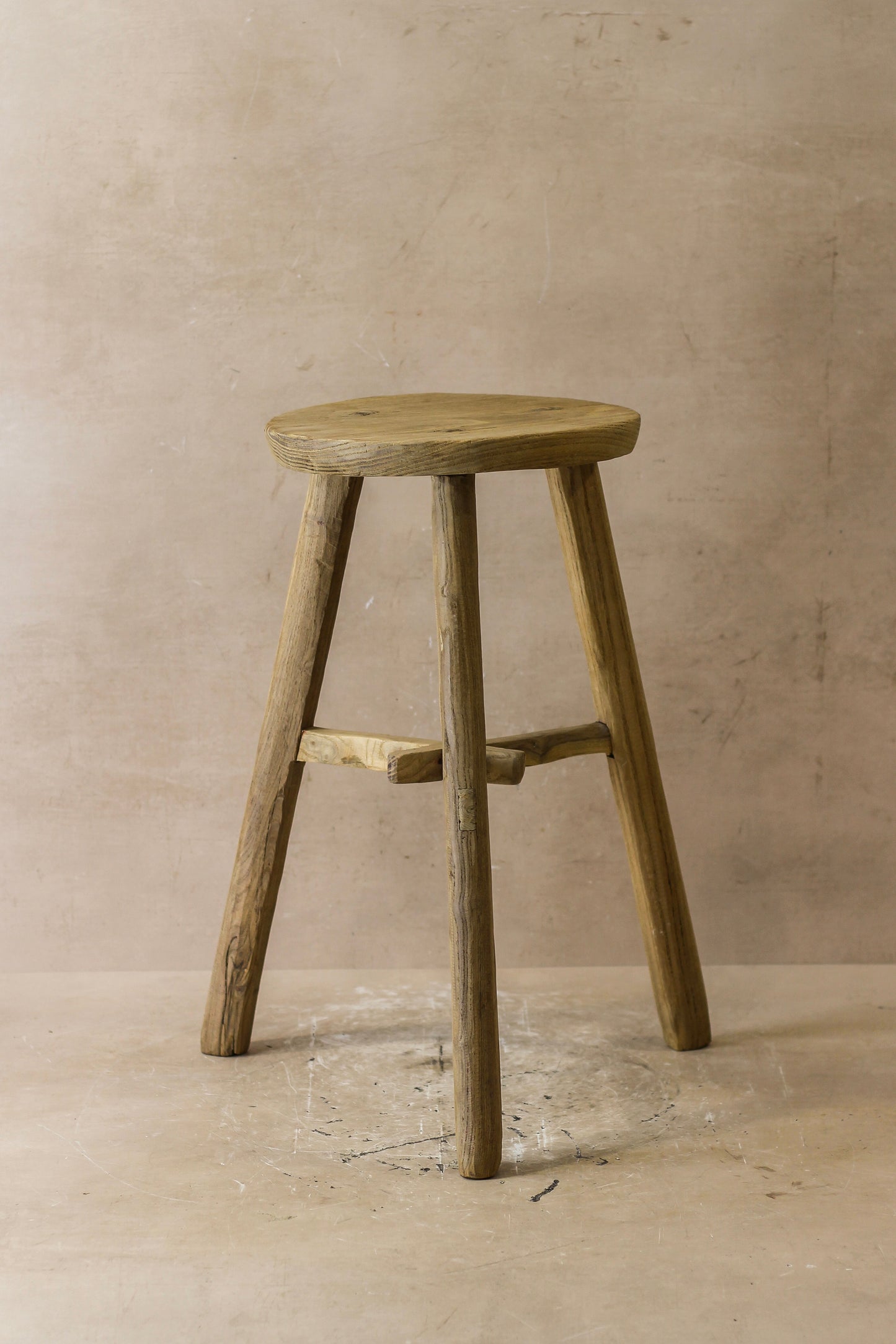 Vintage Rustic Elm Wood Stool - Round - No 41
