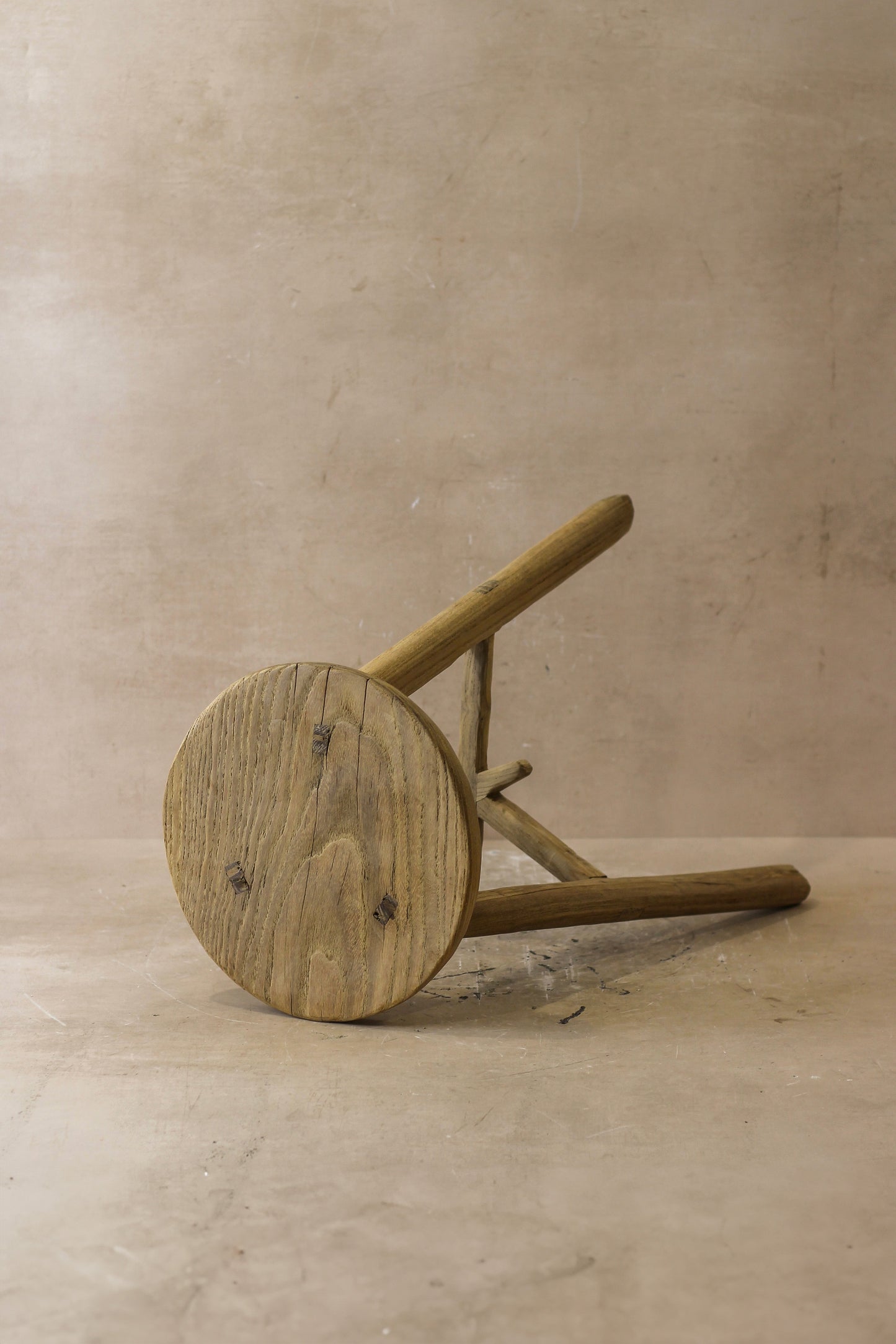 Vintage Rustic Elm Wood Stool - Round - No 41
