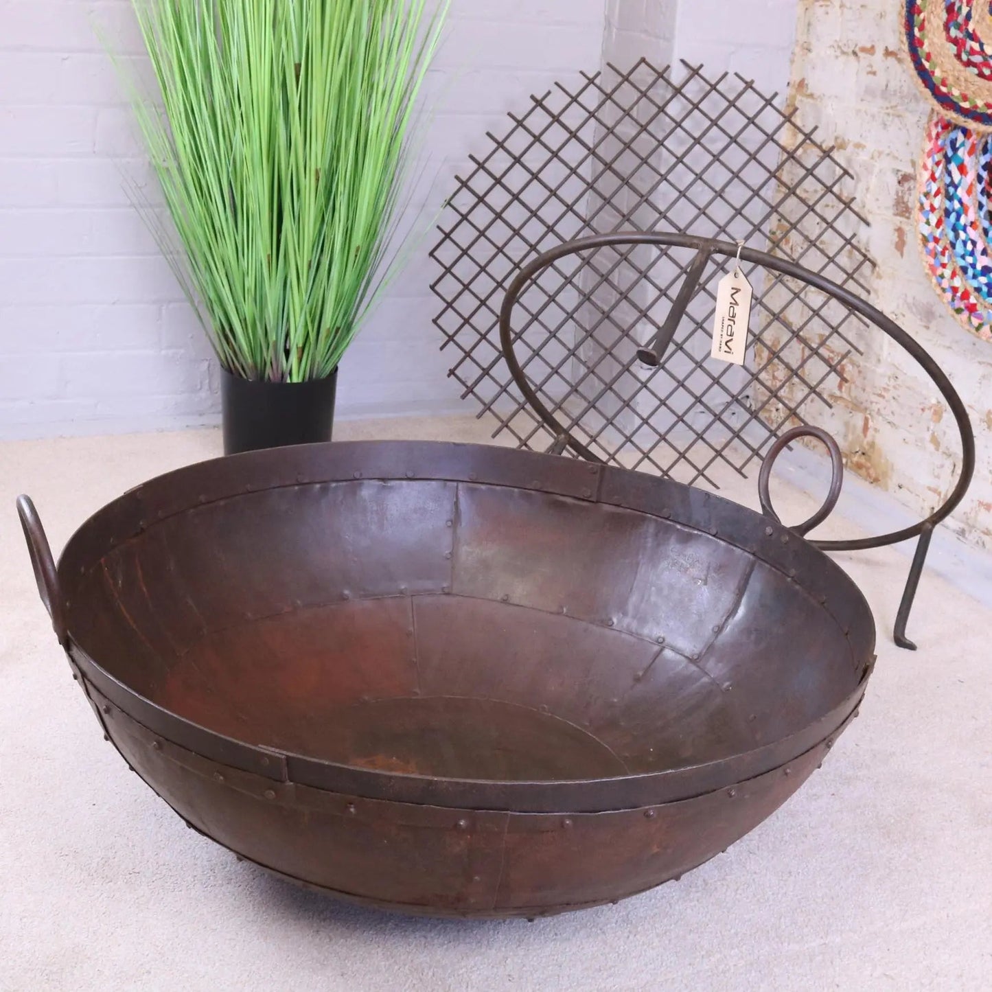 Vintage Kadai Bowl with Stand Garden Fire Pit Bowls