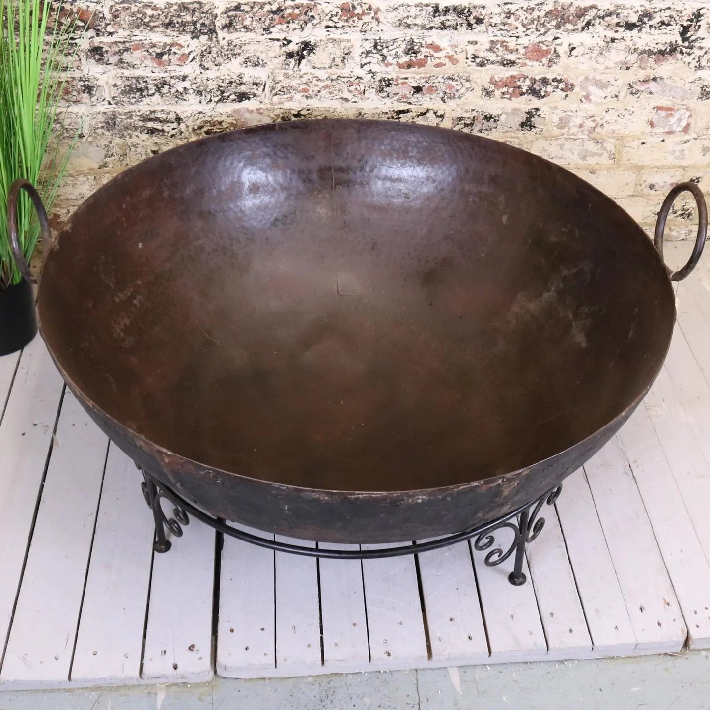 Vintage Giant Kadai Fire Bowl with Stand Garden Fire Pit