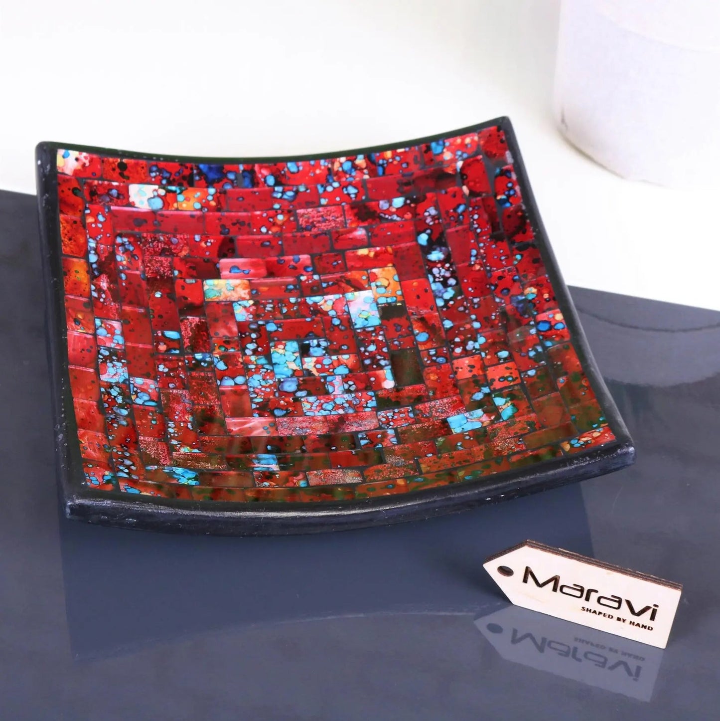 Galib Red Mosaic Candle Plate 20cm Tonal