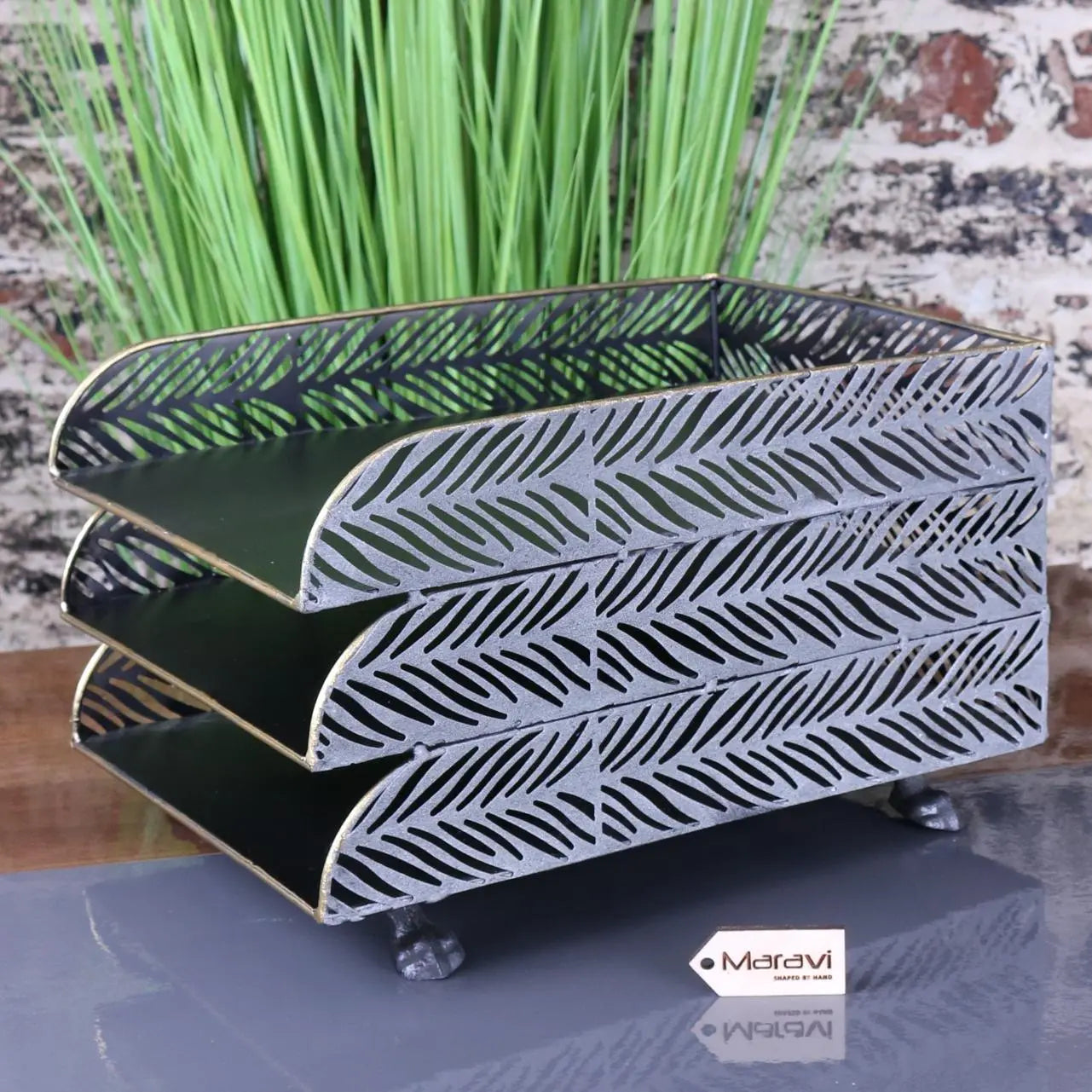 Borgal Leaf Design Metal Filing Trays