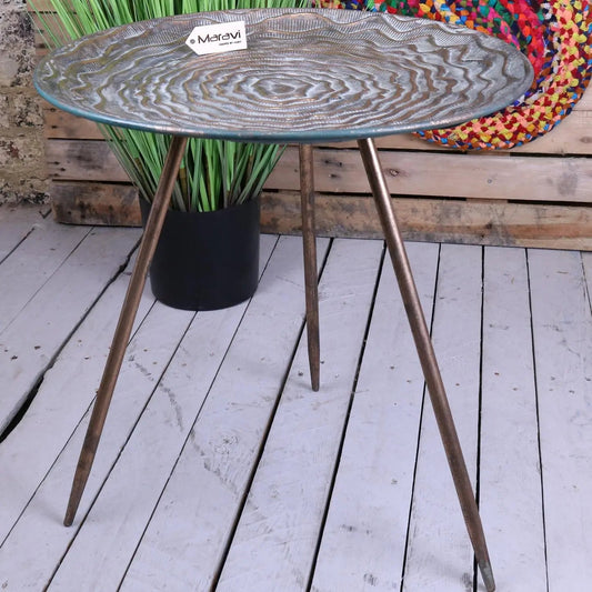 Ruwa Lightweight Antiqued Gold Tripod Side Table