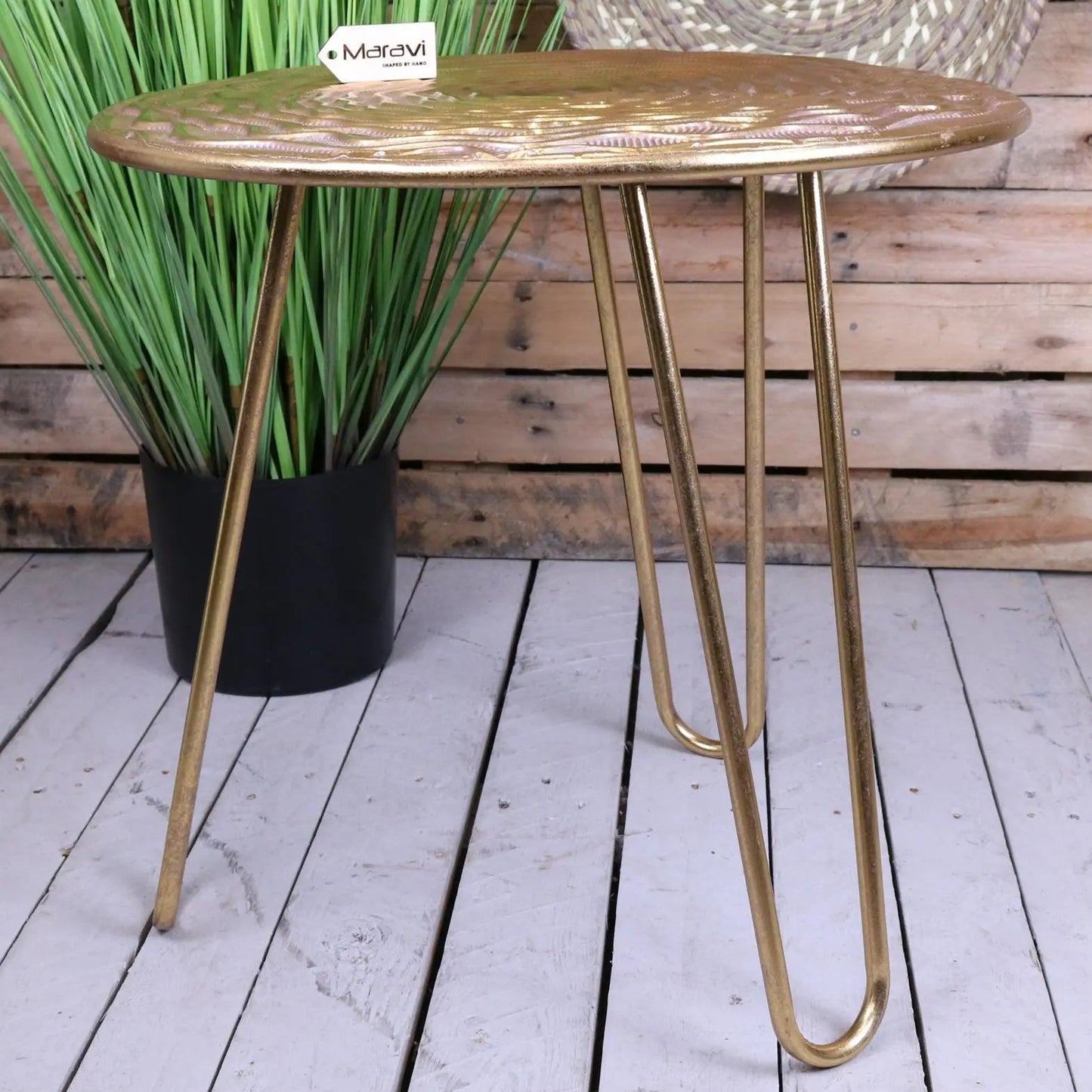 Malan Gold Tripod Side Table Hairpin Legs