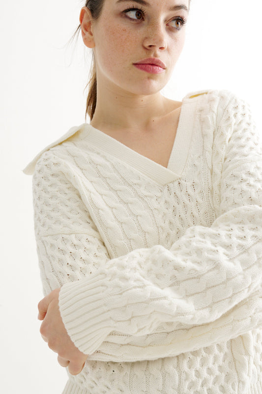 Jamie Cable Collar Jumper - Off White