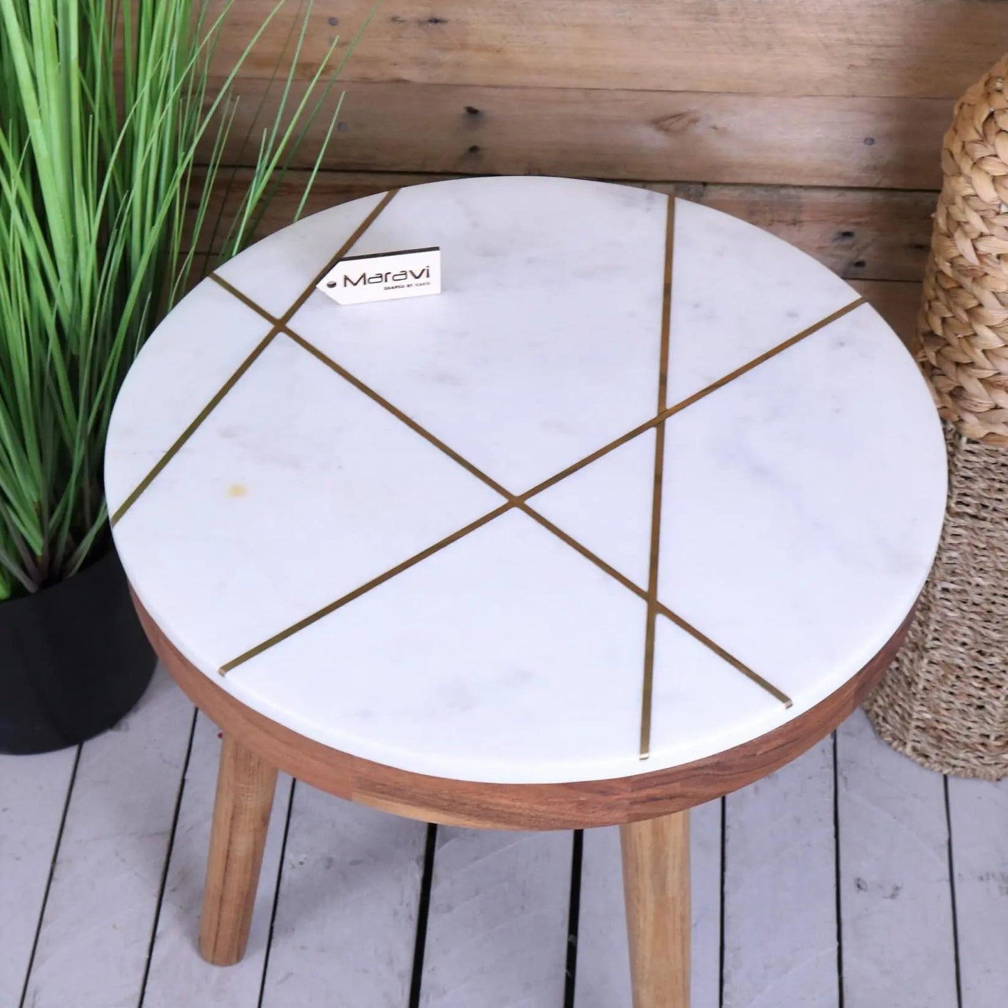 Salbari Round White Marble Side Table