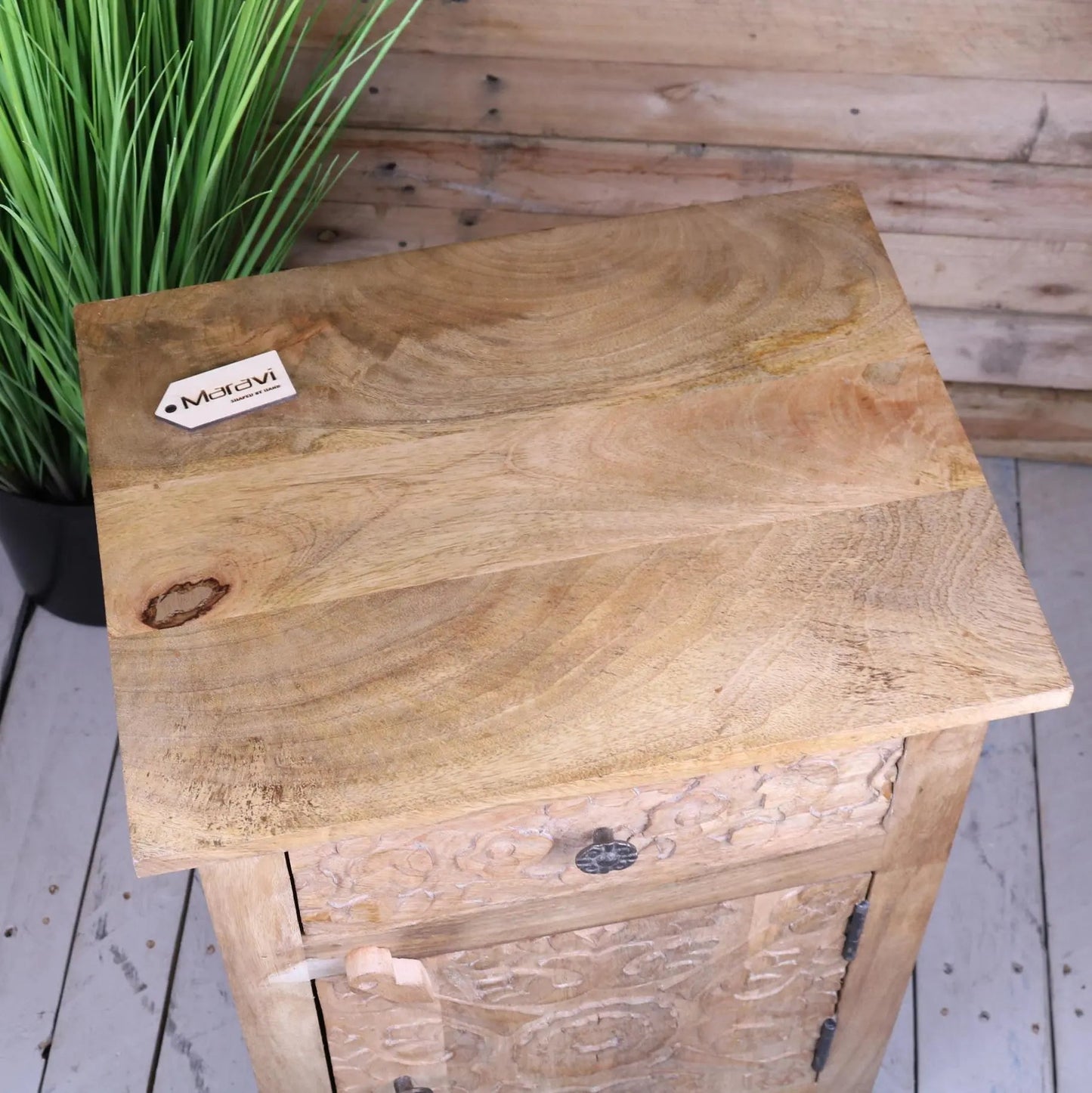 Nausel Mango Wood Bedside Cabinet Hand Carved