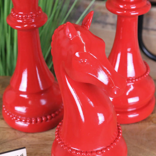 Shatranj Set of 3 Large Chess Piece Ornaments Red Accent