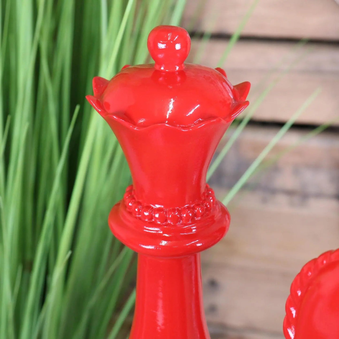 Shatranj Set of 3 Large Chess Piece Ornaments Red Accent