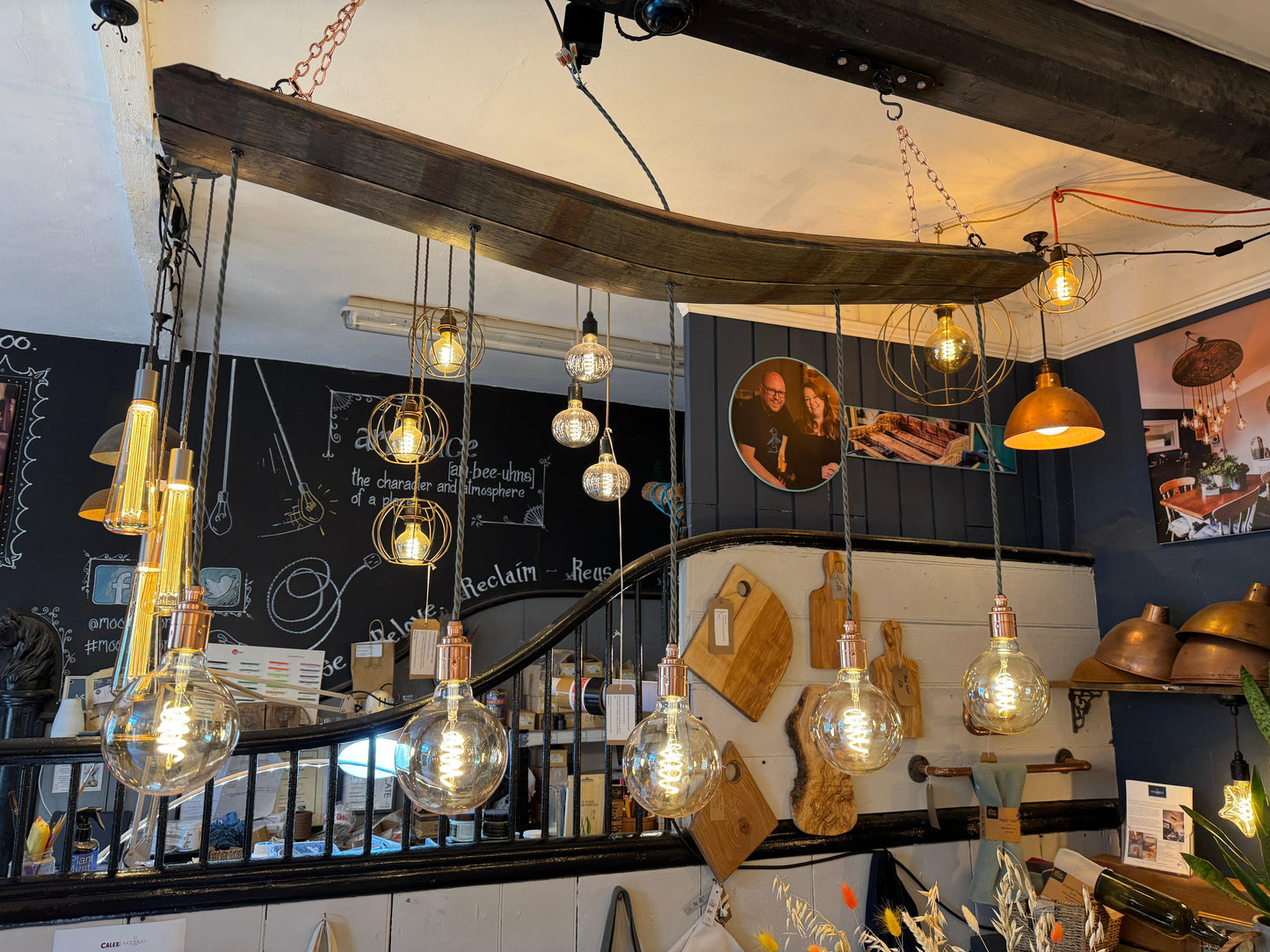 Curvey Oak Sherry Stave Chandelier