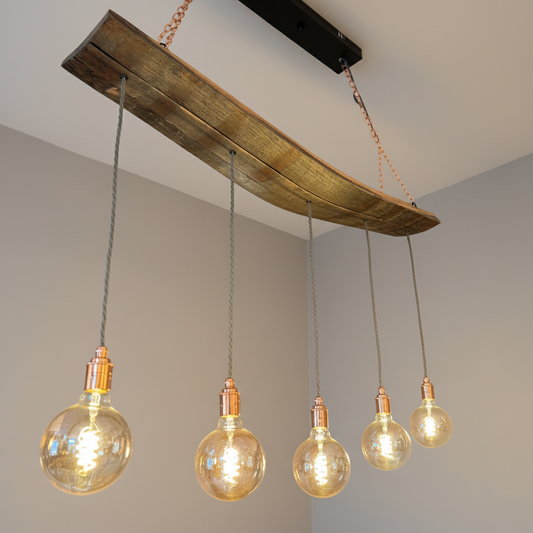 Curvey Oak Sherry Stave Chandelier