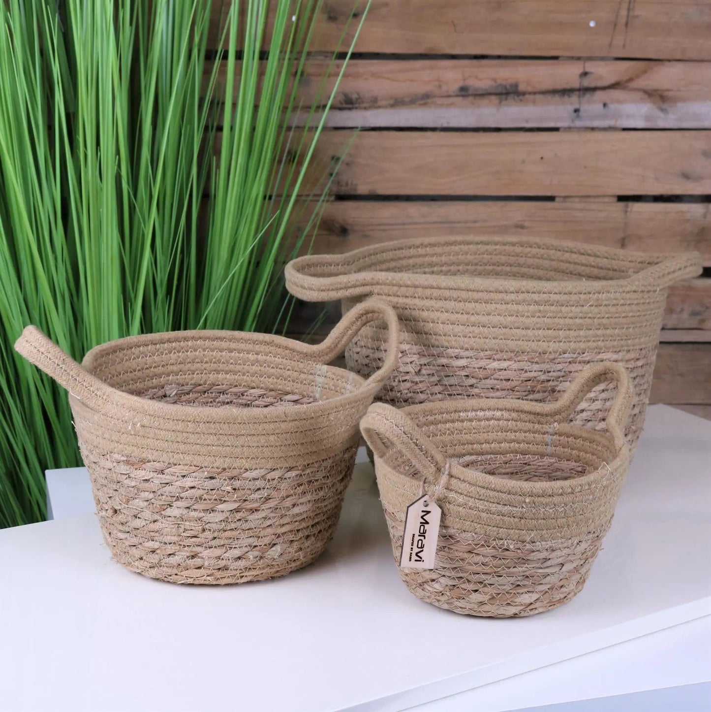 Sheyam Set of Storage Baskets Natural Grass Rope