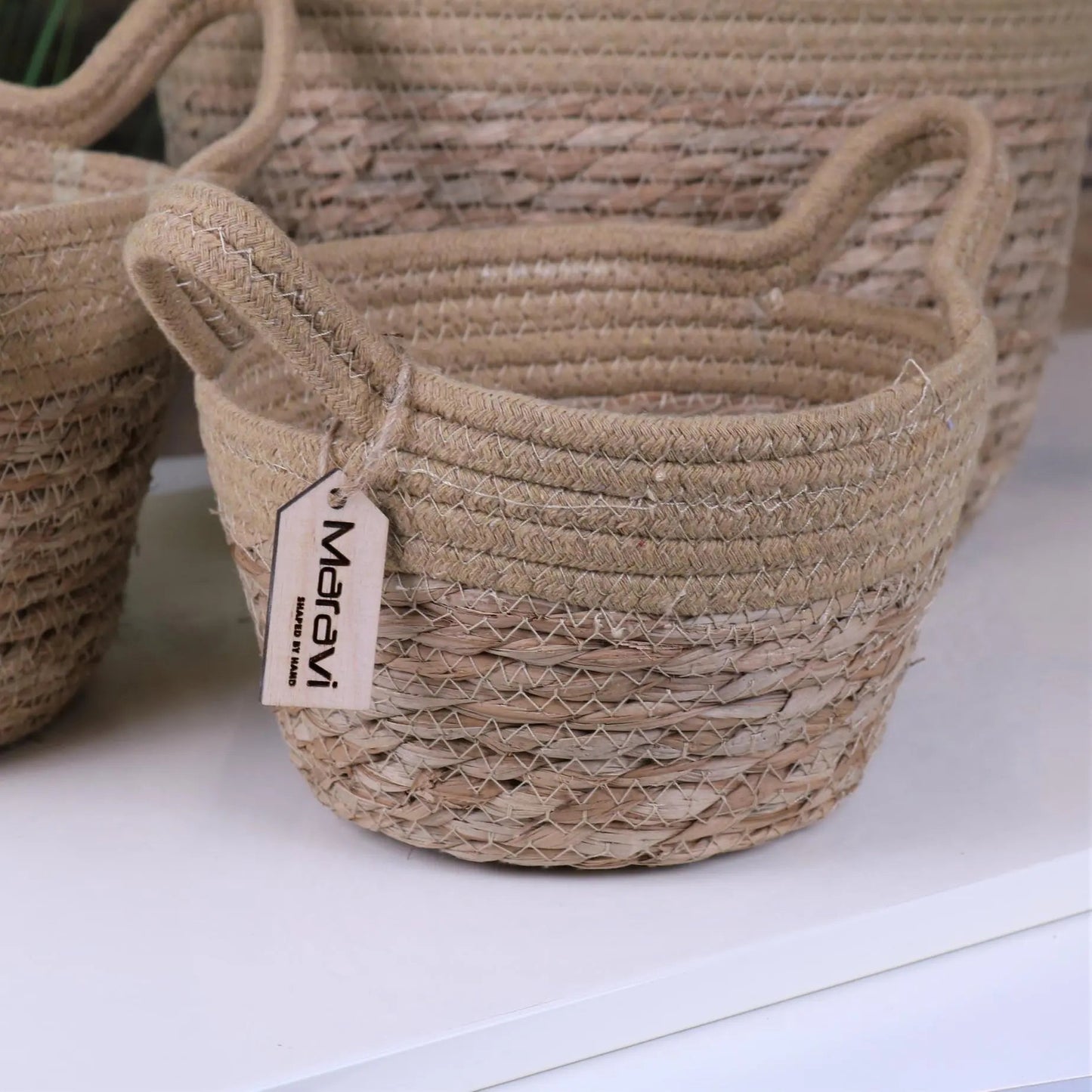 Sheyam Set of Storage Baskets Natural Grass Rope