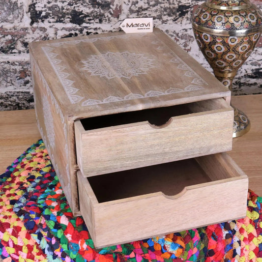 Hijla A4 Wooden Box Filing 2 Drawers Mandala Design