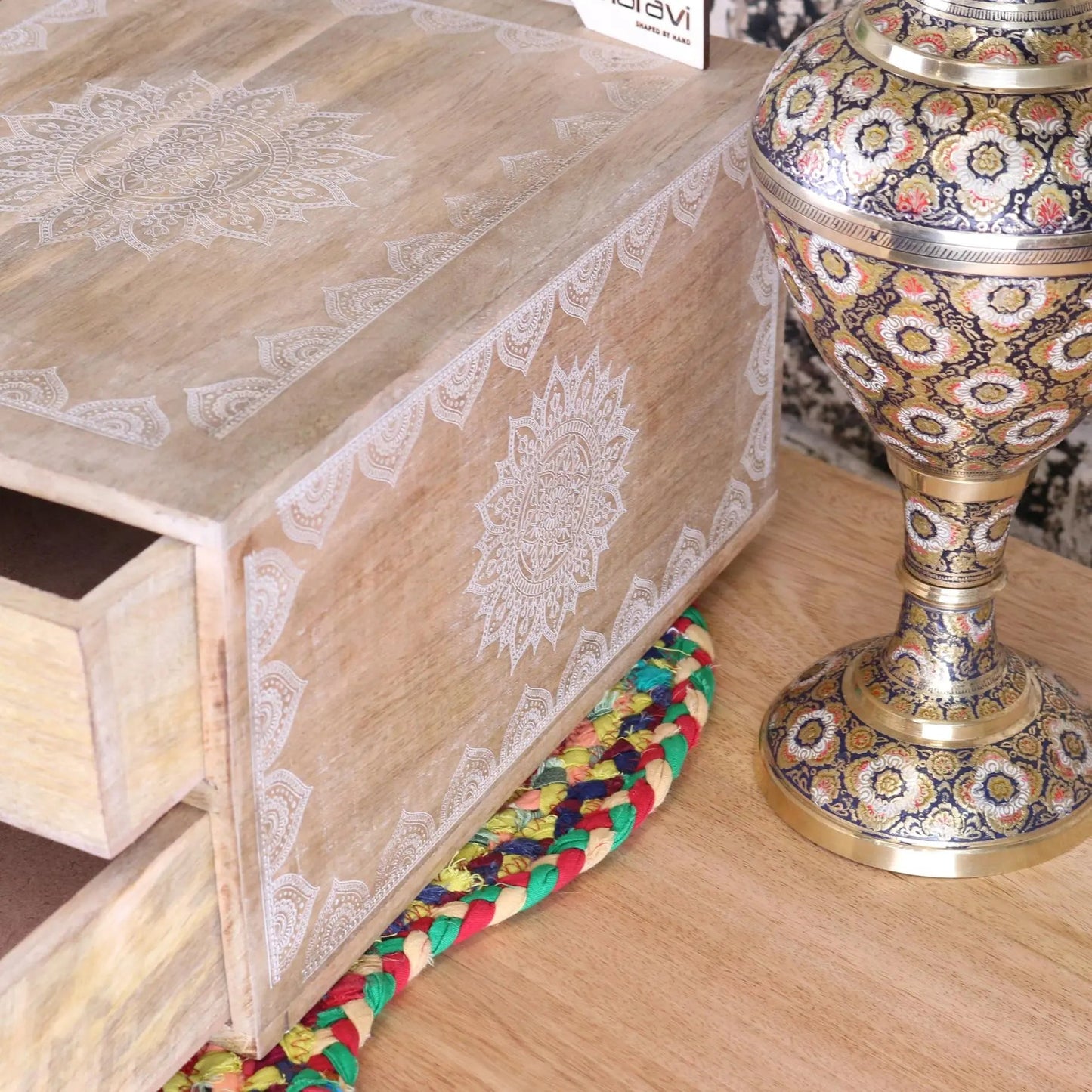 Hijla A4 Wooden Box Filing 2 Drawers Mandala Design