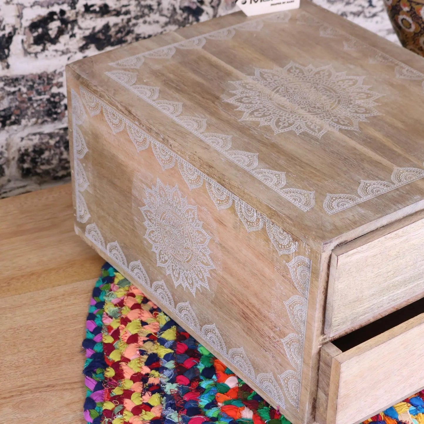 Hijla A4 Wooden Box Filing 2 Drawers Mandala Design