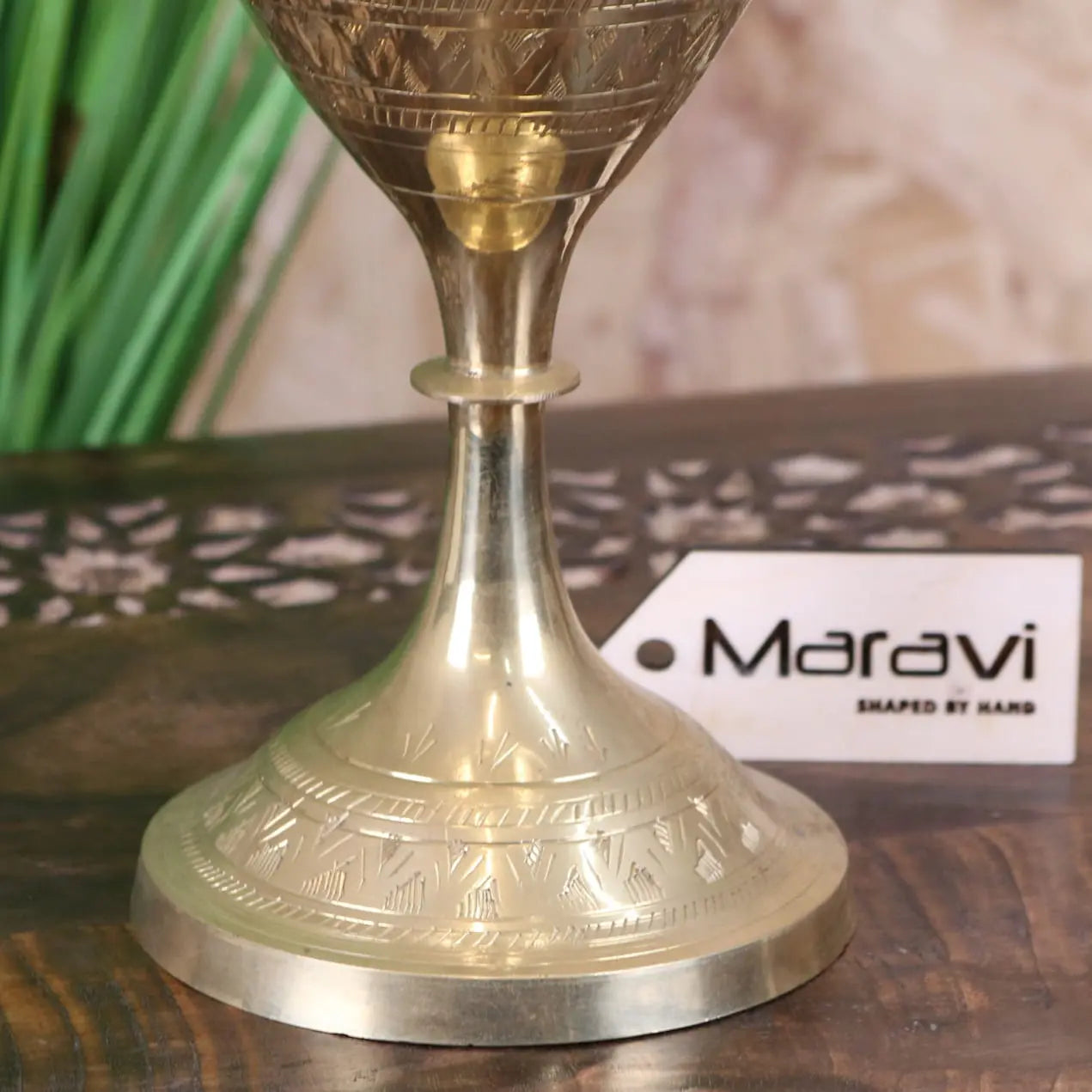 Vintage 36cm Small Brass Vase Hand Etched