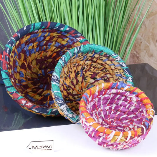 Chaura Set of 3 Recycled Baskets Sari Material