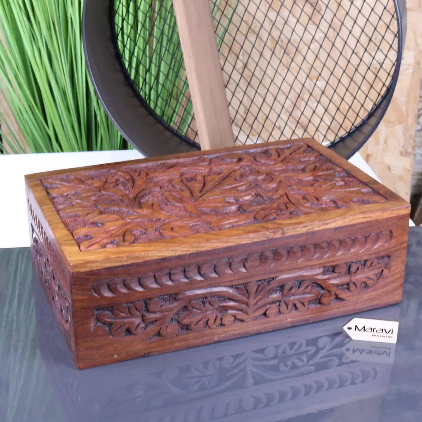 Zopui Large Hand Carved Wooden Box