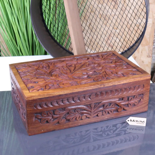 Zopui Large Hand Carved Wooden Box