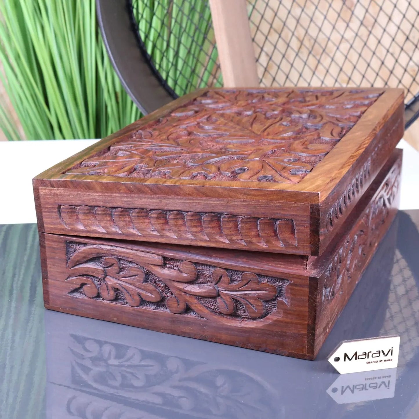 Zopui Large Hand Carved Wooden Box