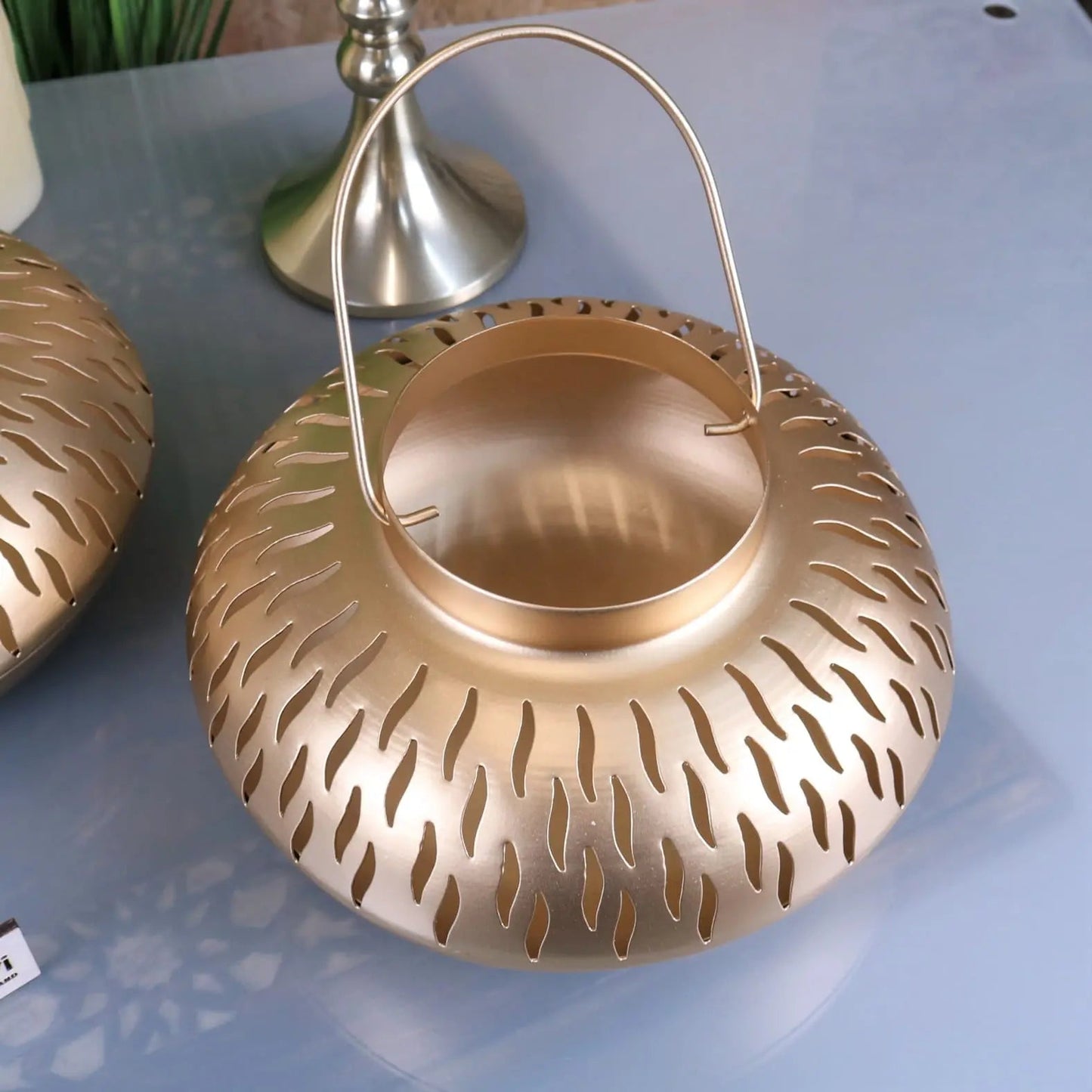 Mohra Set of 2 Moroccan Gold Candle Lantern