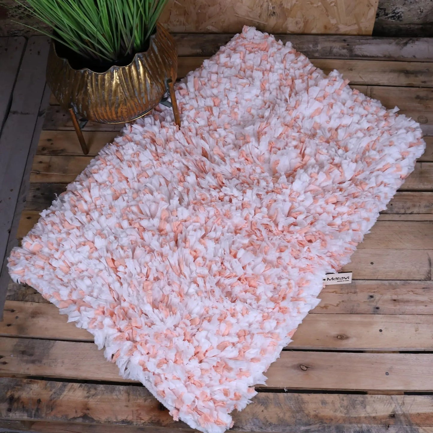 Varam Fluffy Recycled Rug White and Orange 60x90cm