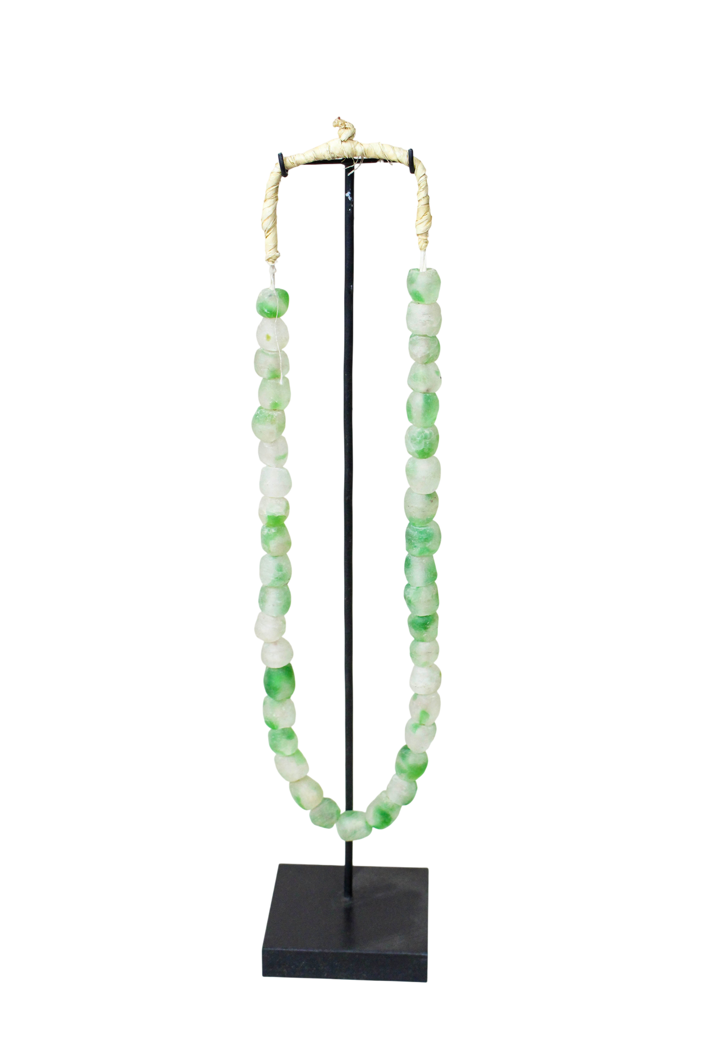 Ghana Glass Beads Necklace, Green and White - 85.12