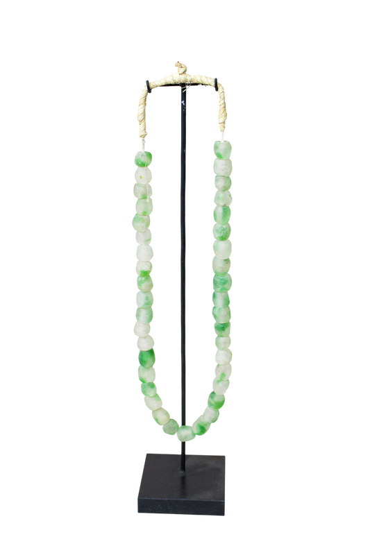 Ghana Glass Beads Necklace, Green and White - 85.12