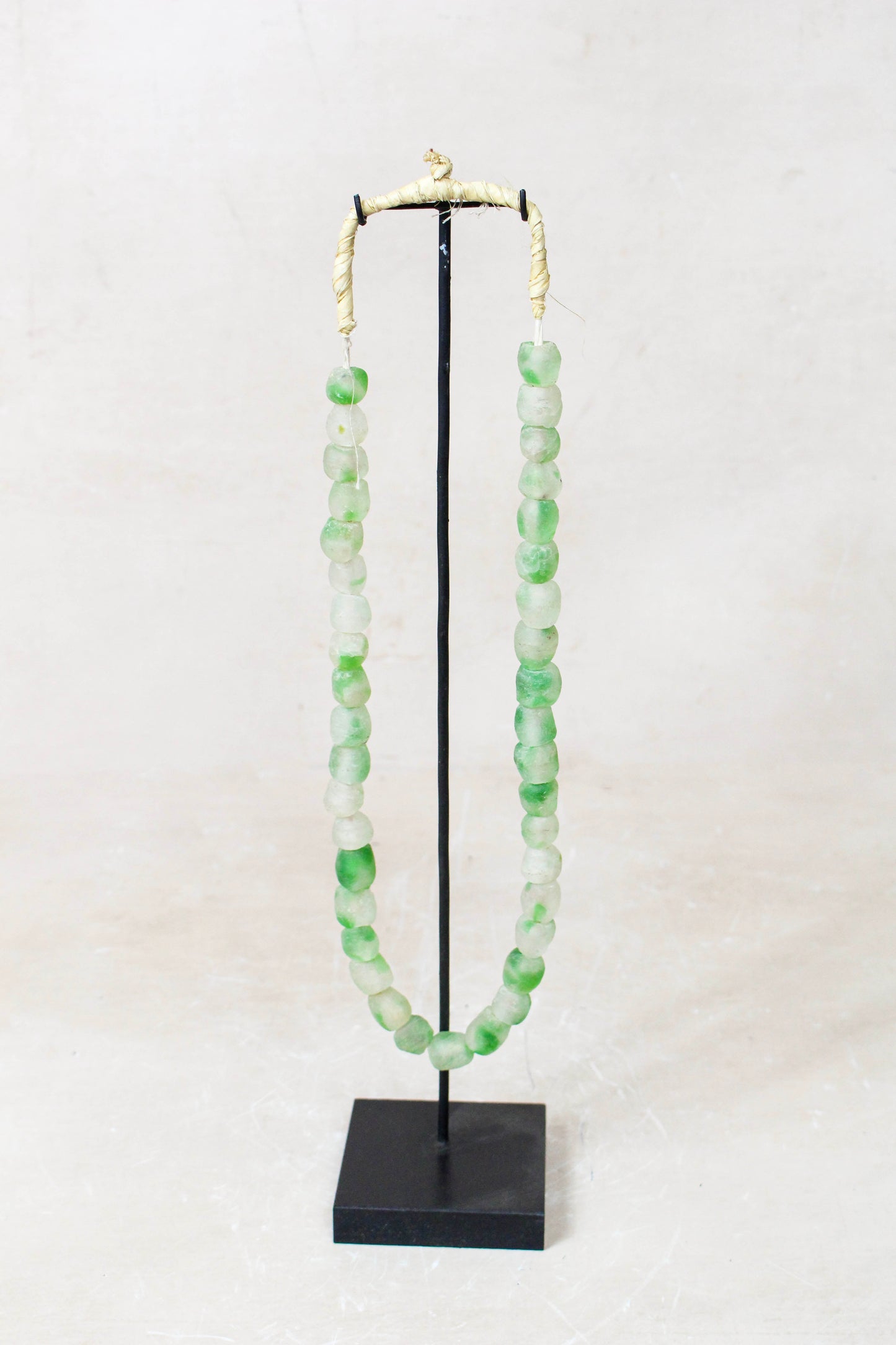Ghana Glass Beads Necklace, Green and White - 85.12