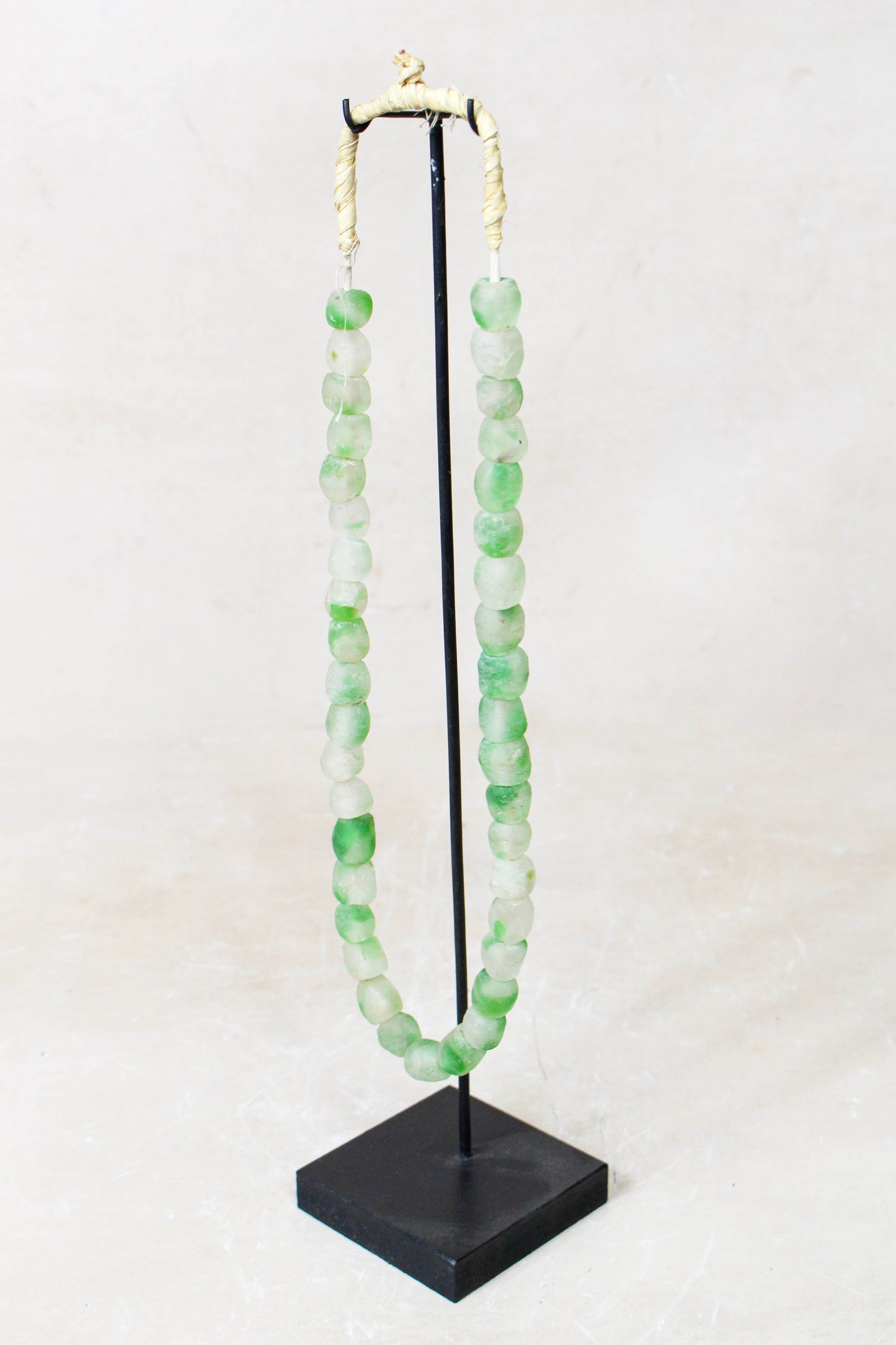 Ghana Glass Beads Necklace, Green and White - 85.12