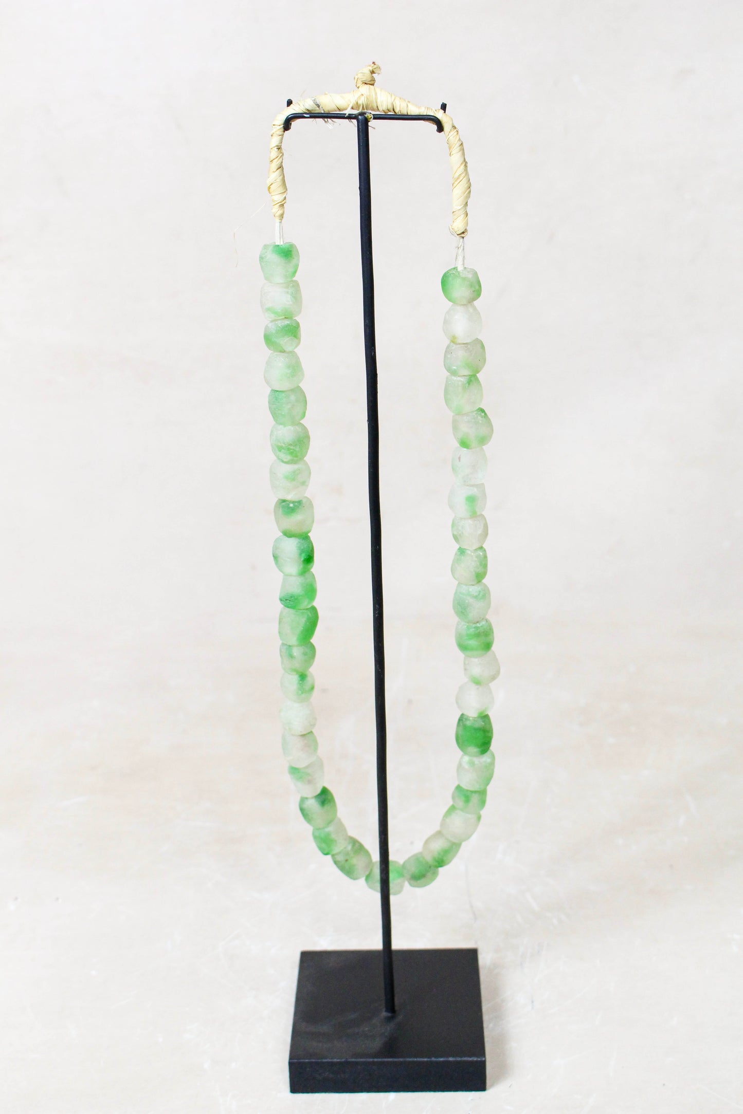 Ghana Glass Beads Necklace, Green and White - 85.12
