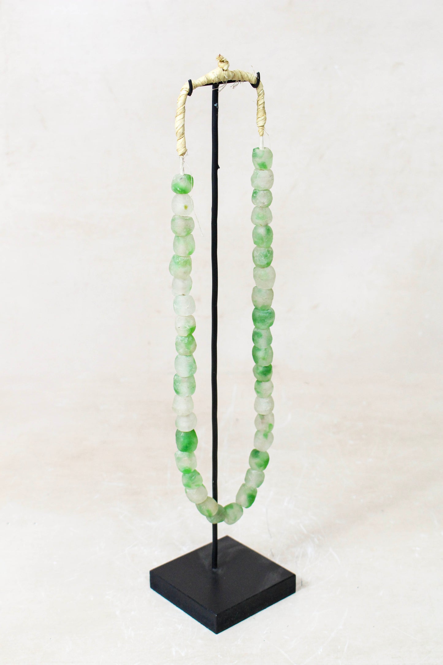 Ghana Glass Beads Necklace, Green and White - 85.12