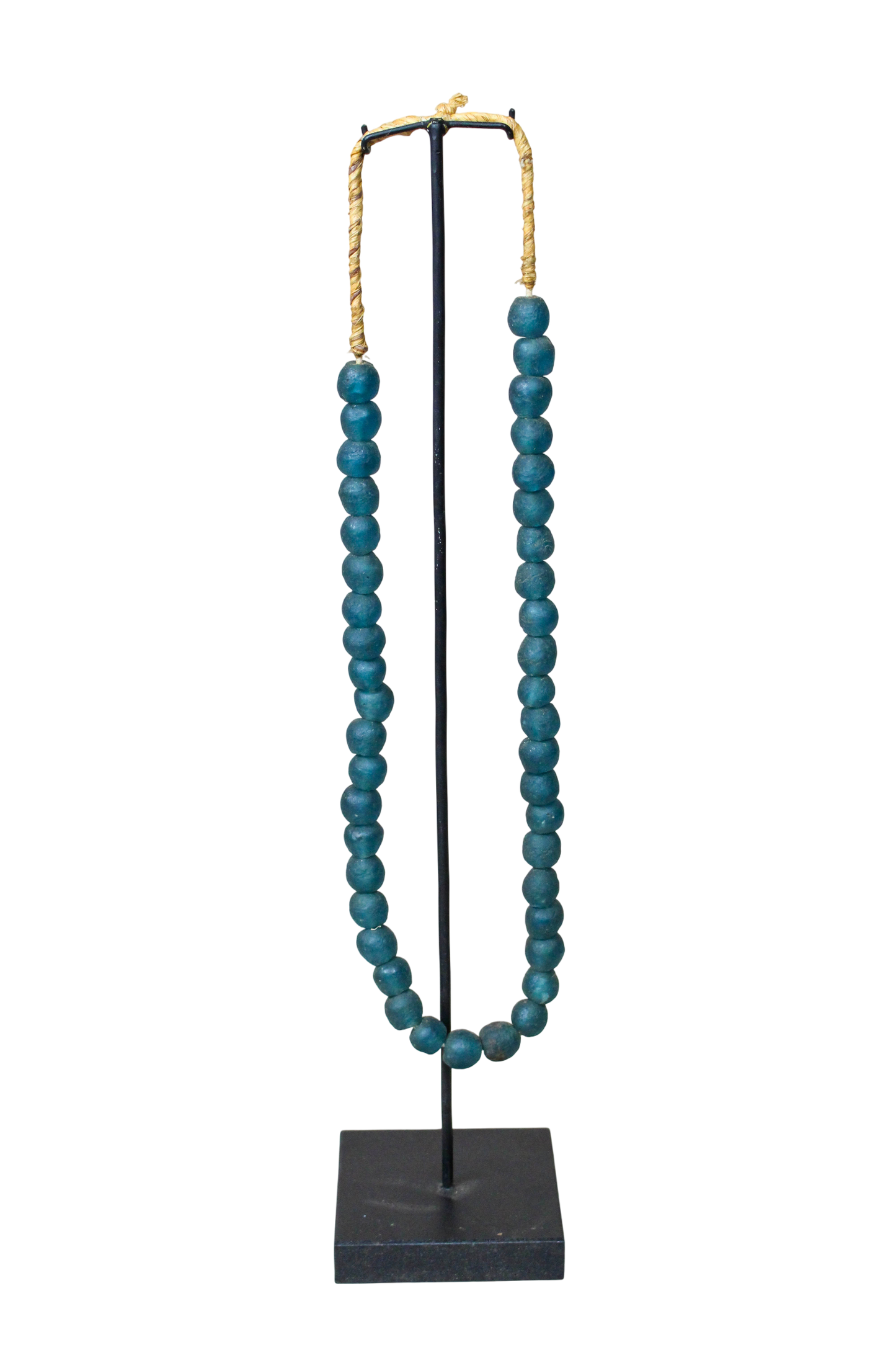 Ghana Glass Beads Necklace, Dark Teal - 85.13