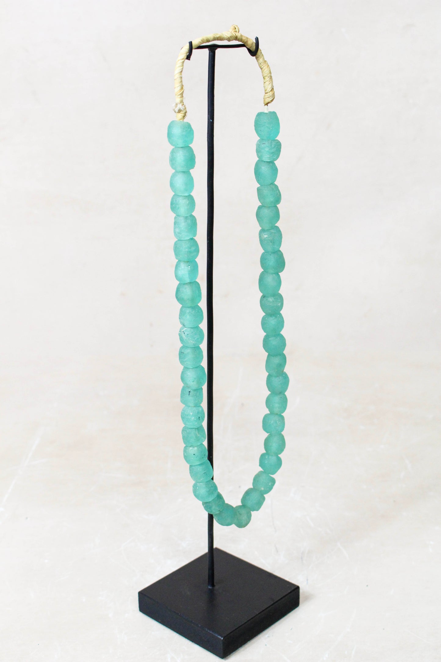 Ghana Glass Beads Necklace, Light Teal - 85.16