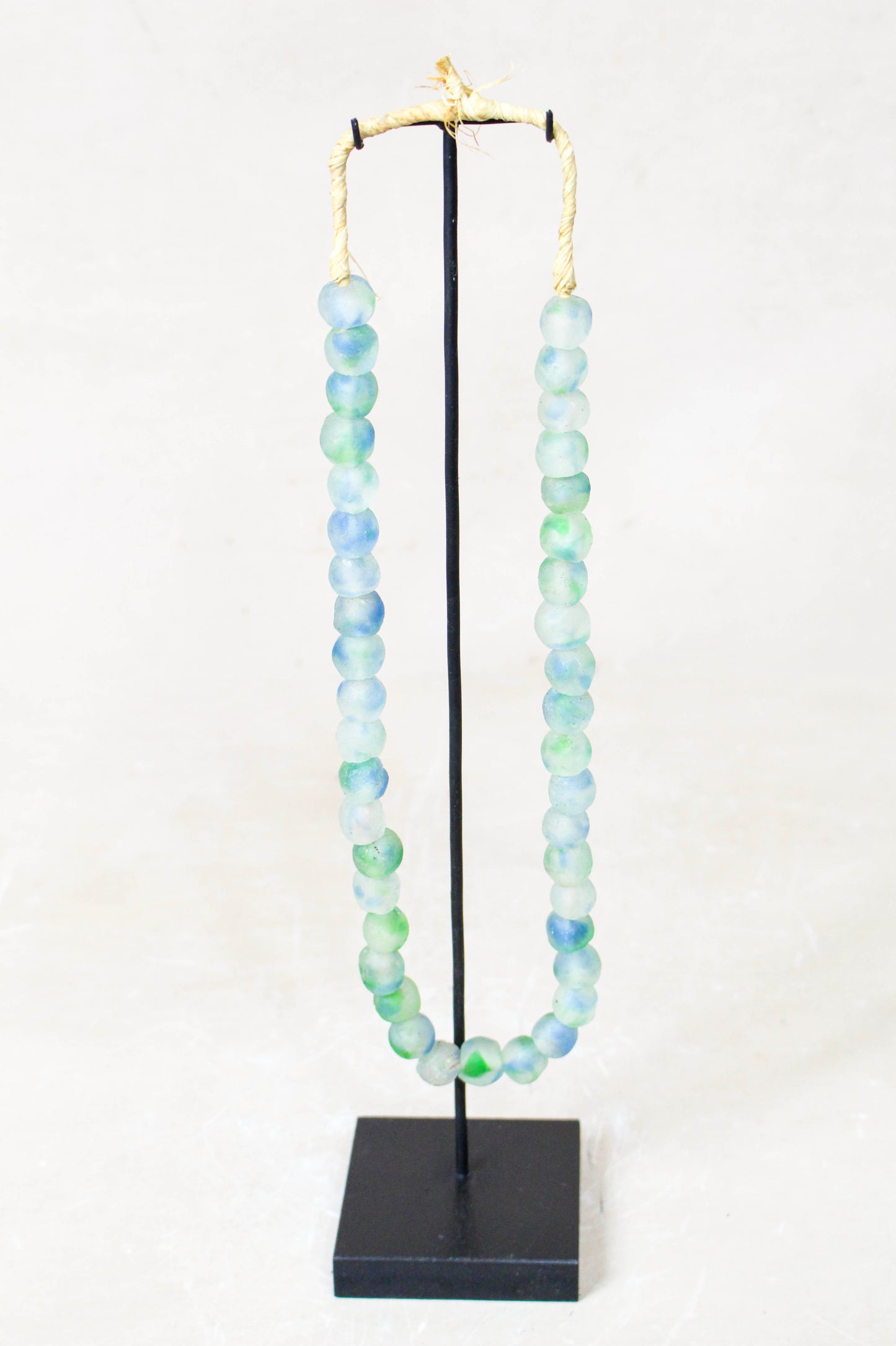 Ghana Glass Beads Necklace, Green White and Blue - 85.18