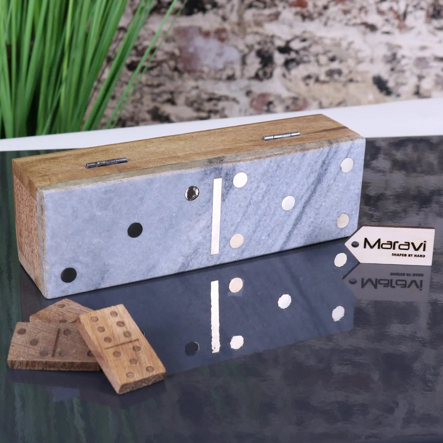 Osian Marble Lid Luxury Dominoes Set