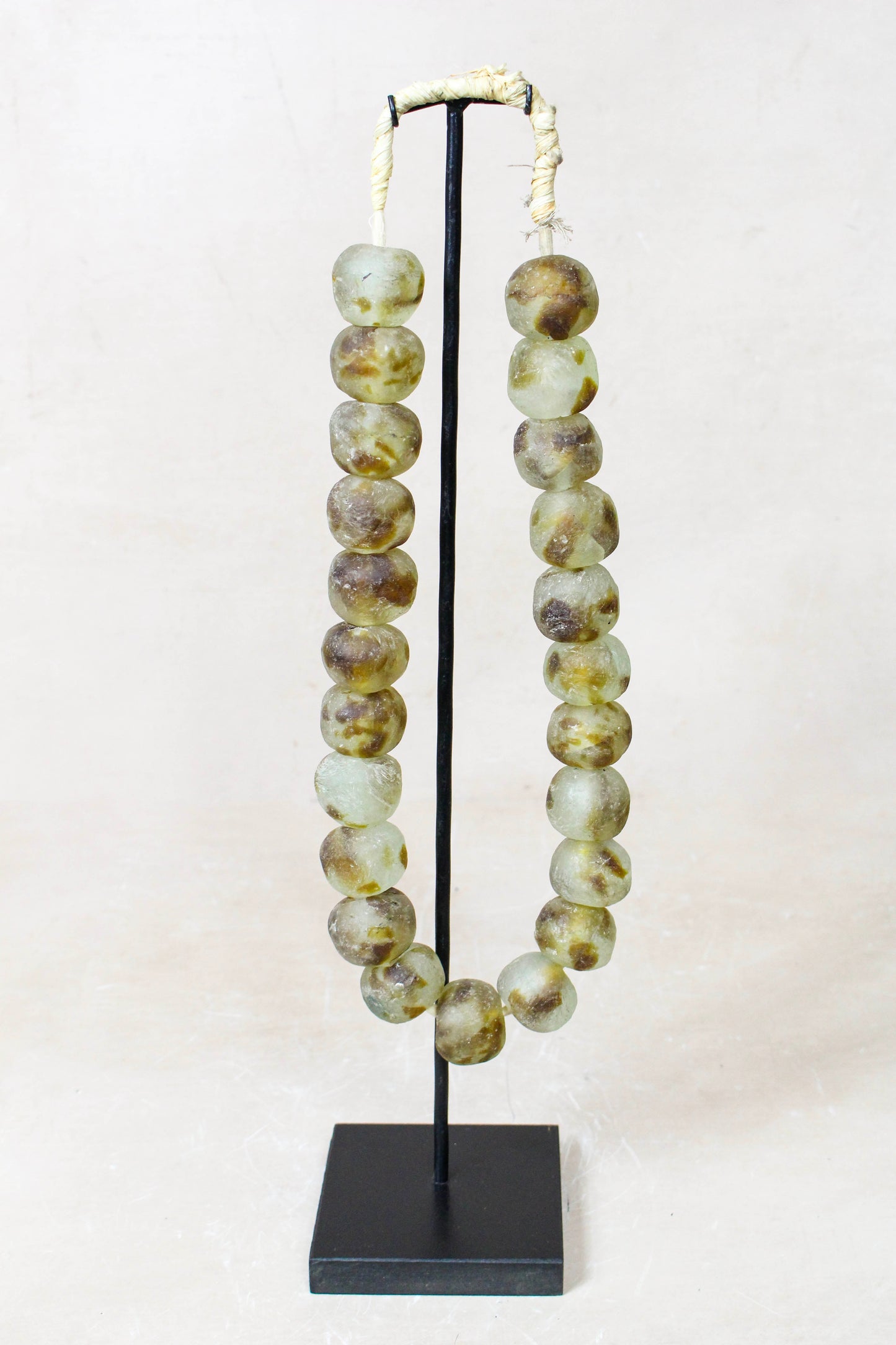 Ghana Glass Beads Necklace, White and Brown - 85.25