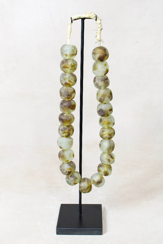 Ghana Glass Beads Necklace, White and Brown - 85.25