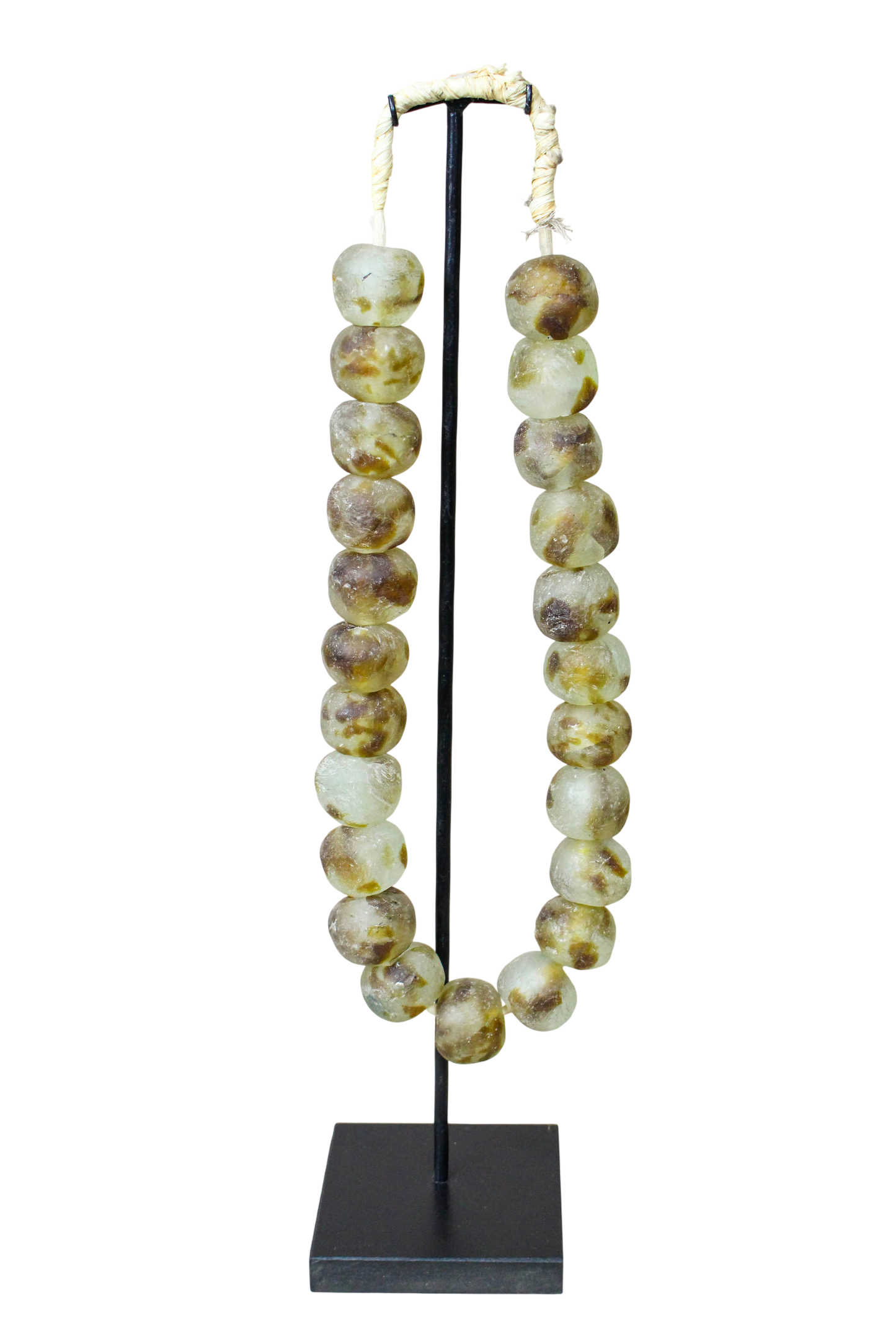 Ghana Glass Beads Necklace, White and Brown - 85.25