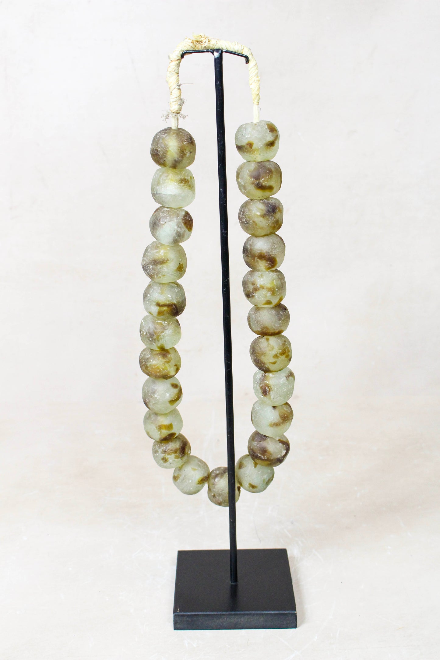 Ghana Glass Beads Necklace, White and Brown - 85.25