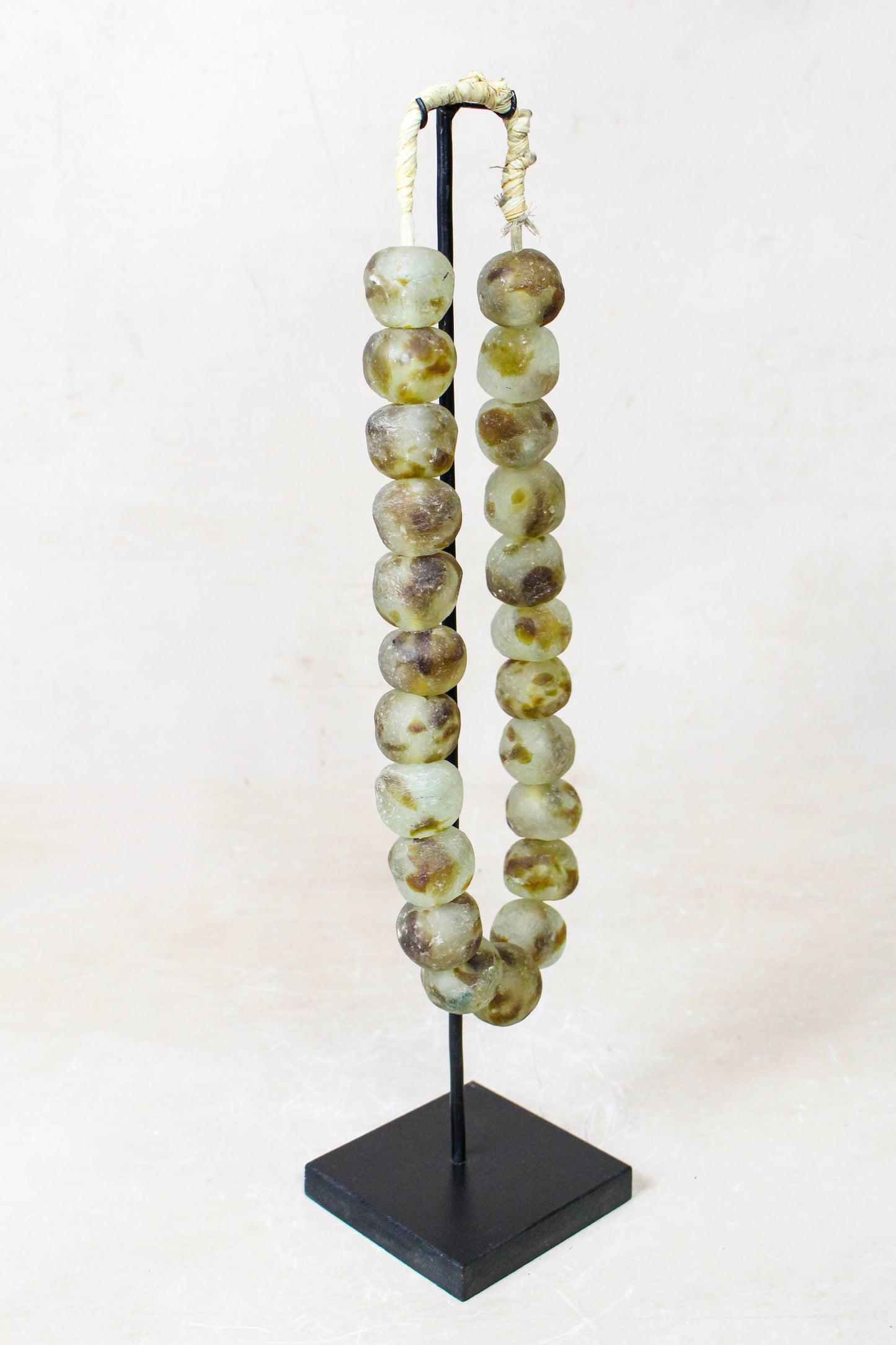 Ghana Glass Beads Necklace, White and Brown - 85.25
