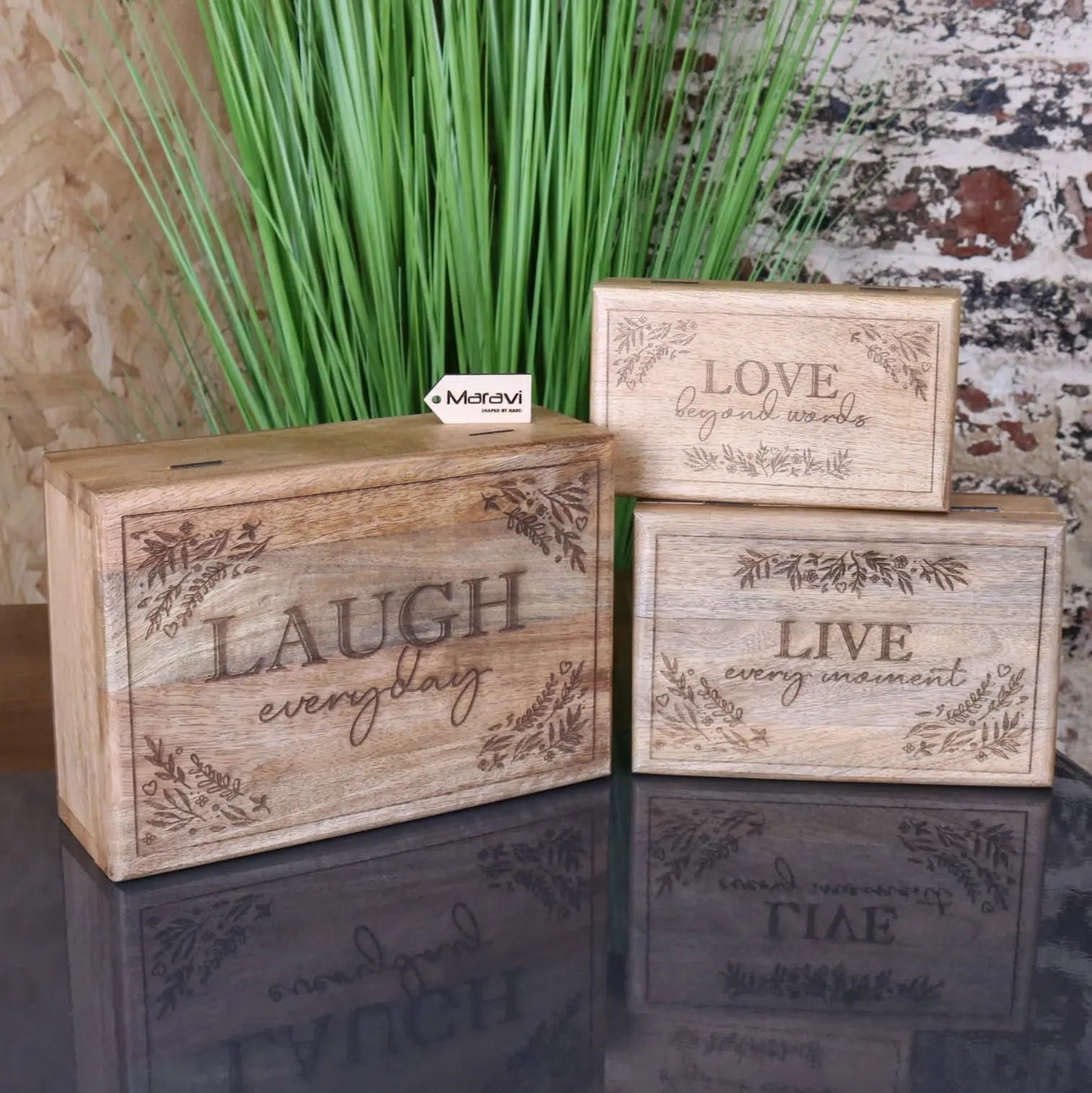 Noakh Live Laugh and Love Wooden Storage Boxes with Lids